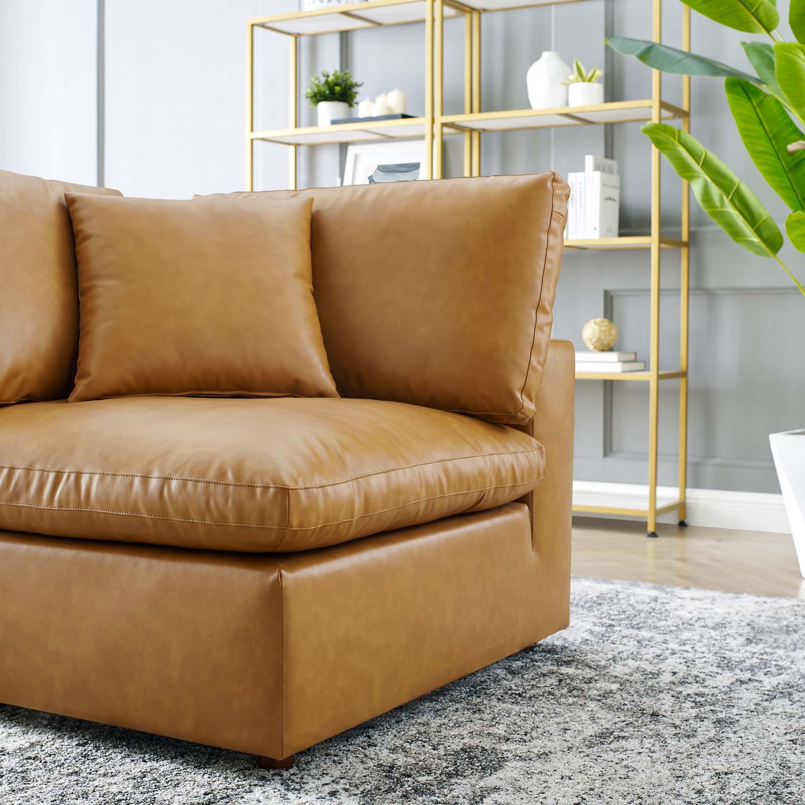 Modway Accent Chairs - Commix Down Filled Overstuffed Vegan Leather Corner Chair Tan
