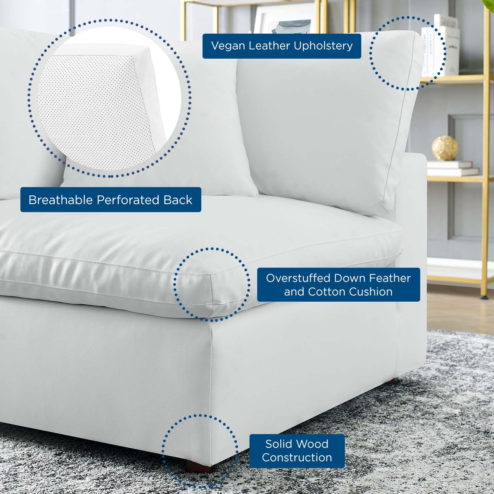 Modway Accent Chairs - Commix Down Filled Overstuffed Vegan Leather Corner Chair White