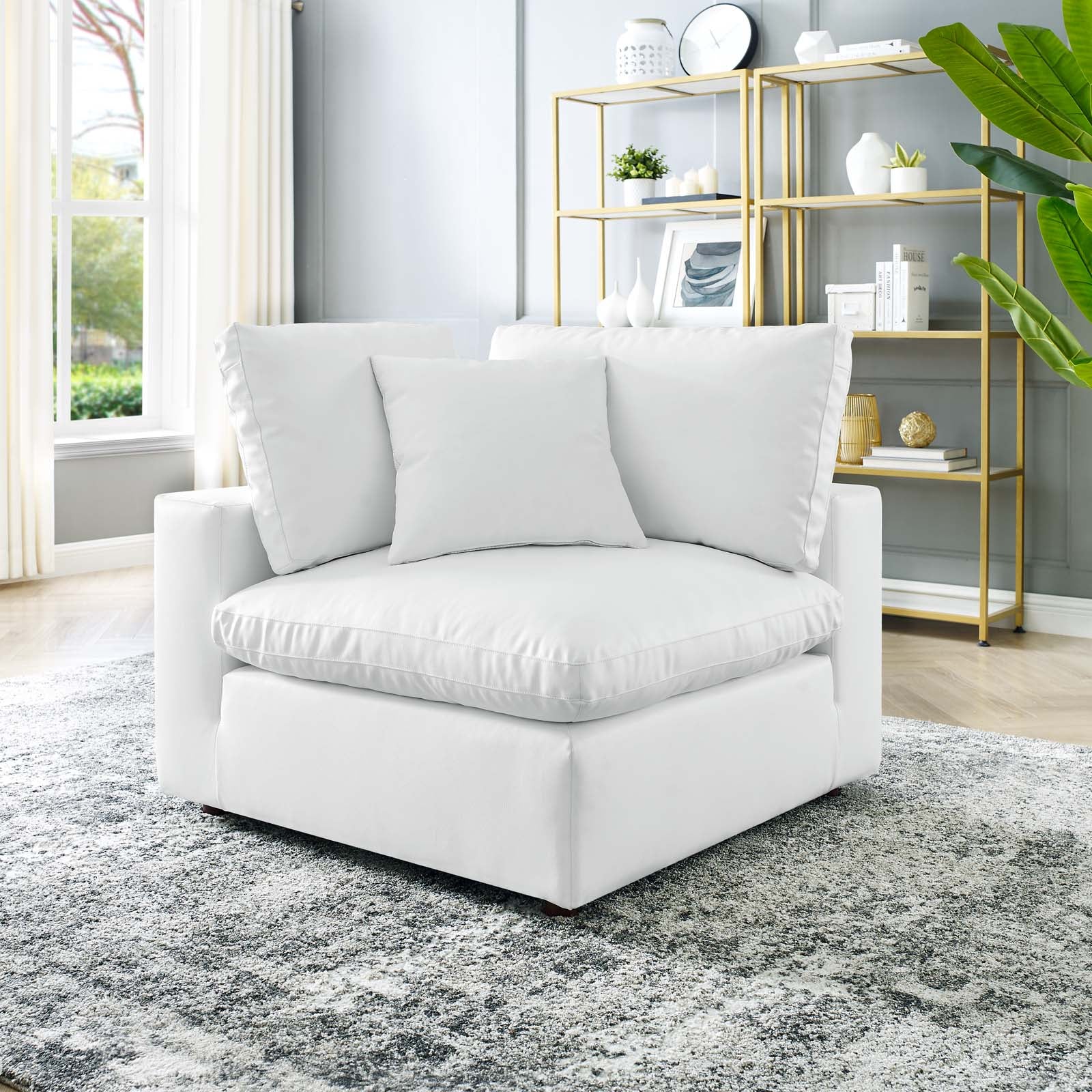 Modway Accent Chairs - Commix Down Filled Overstuffed Vegan Leather Corner Chair White