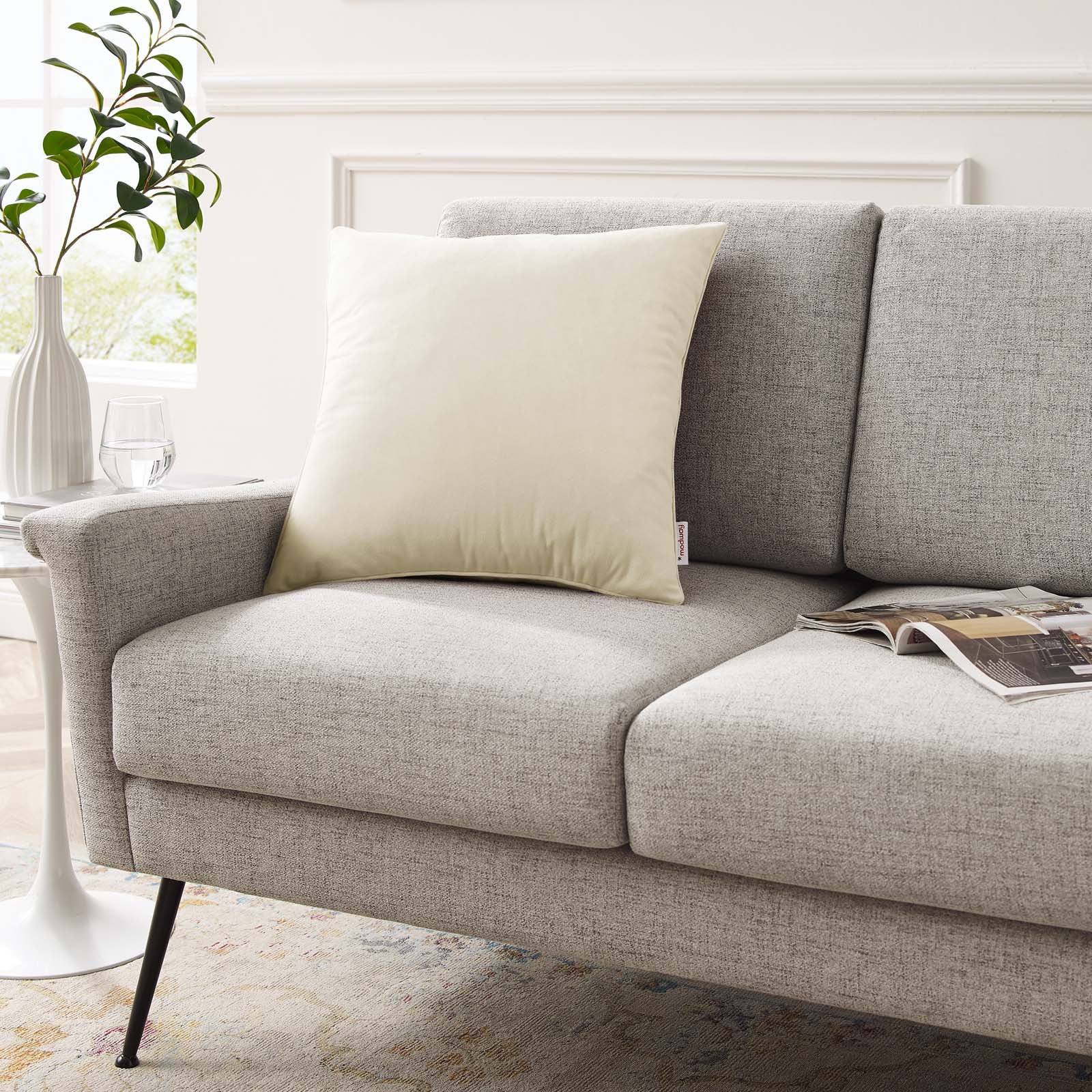 Modway Pillows & Throws - Enhance 20" Performance Velvet Throw Pillow Ivory