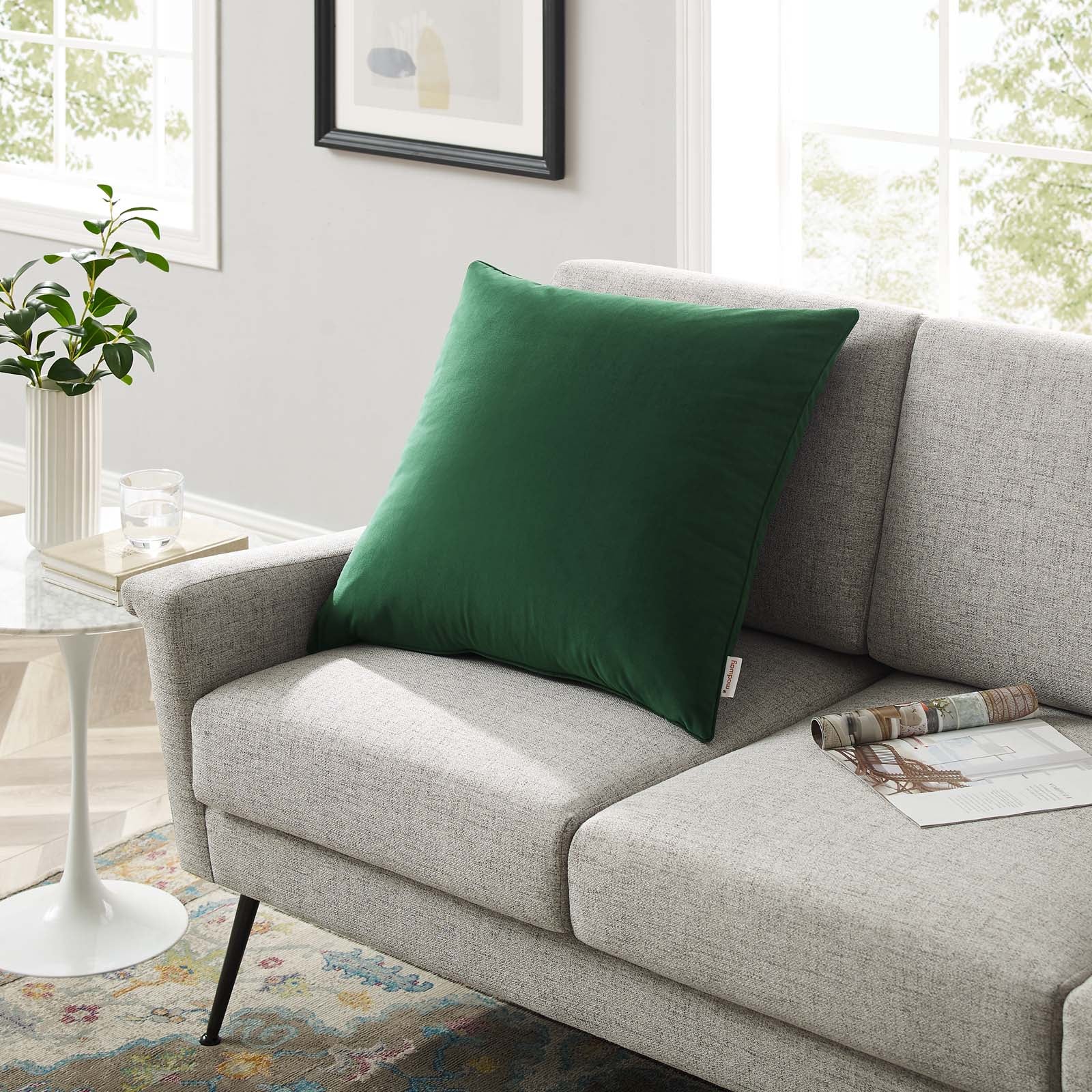 Modway Pillows & Throws - Enhance 24" Performance Velvet Throw Pillow Green