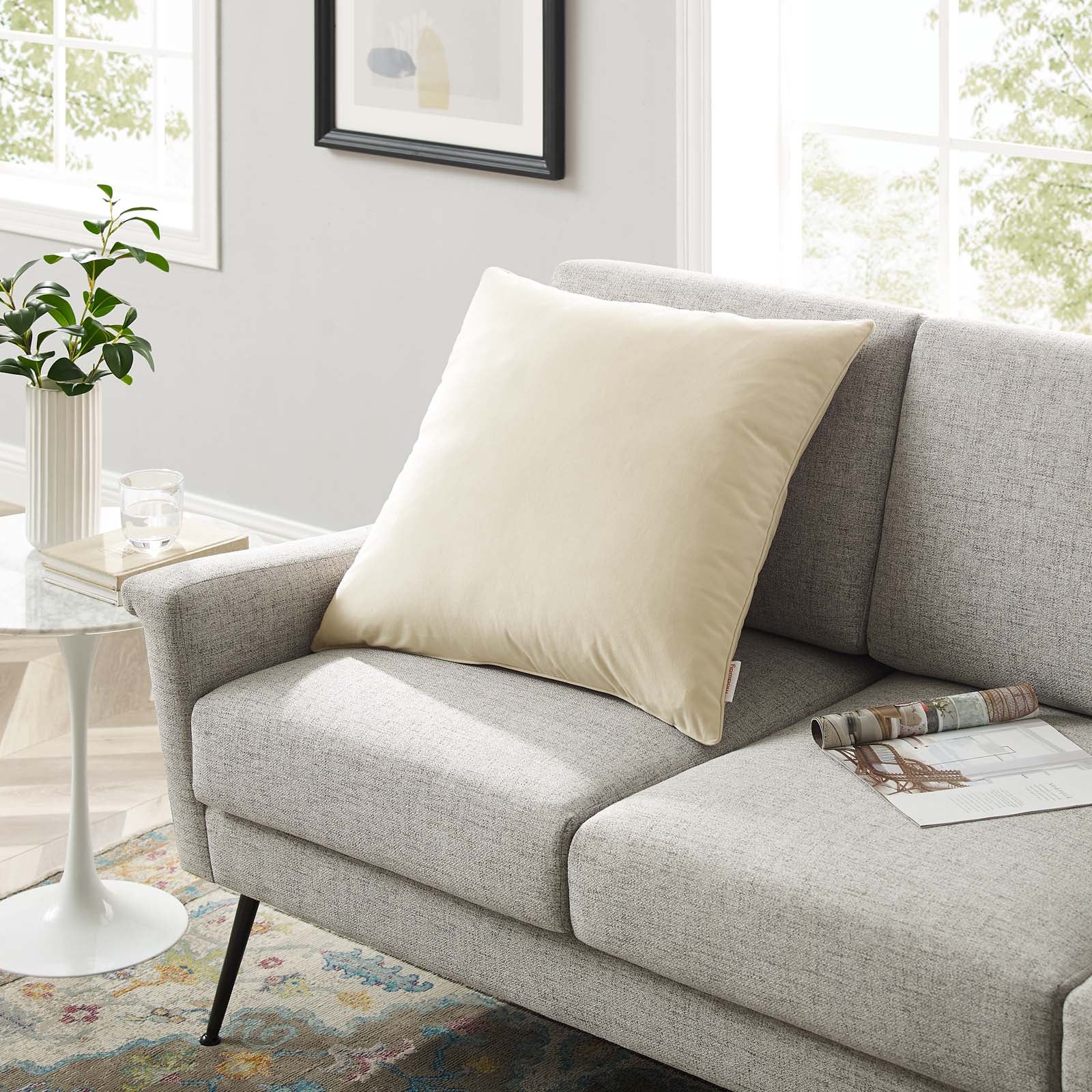 Modway Pillows & Throws - Enhance 24" Performance Velvet Throw Pillow Ivory
