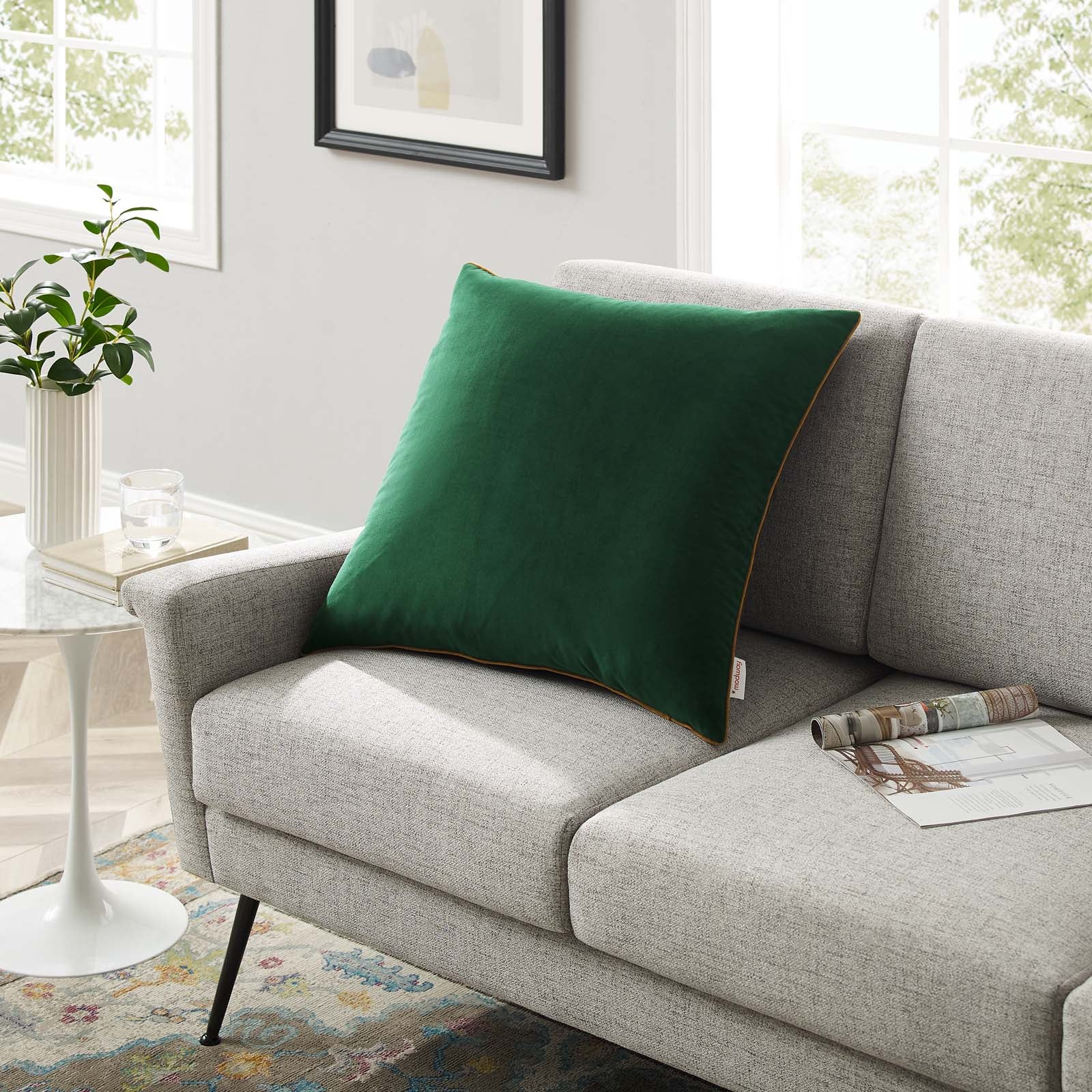 Modway Pillows & Throws - Accentuate 24" Performance Velvet Throw Pillow Green Cognac