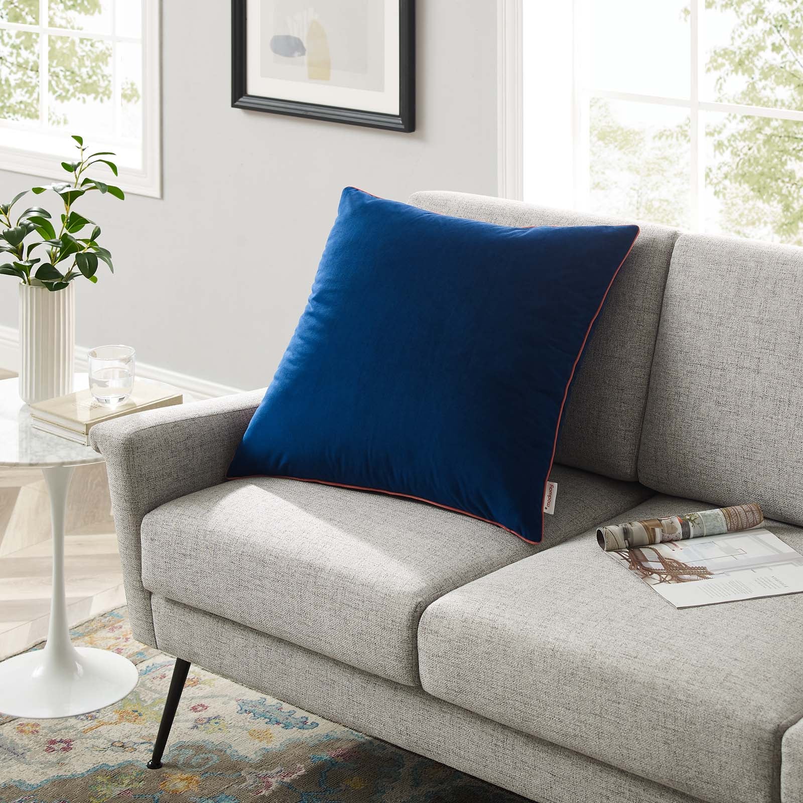 Modway Pillows & Throws - Accentuate 24" Performance Velvet Throw Pillow Navy Blossom