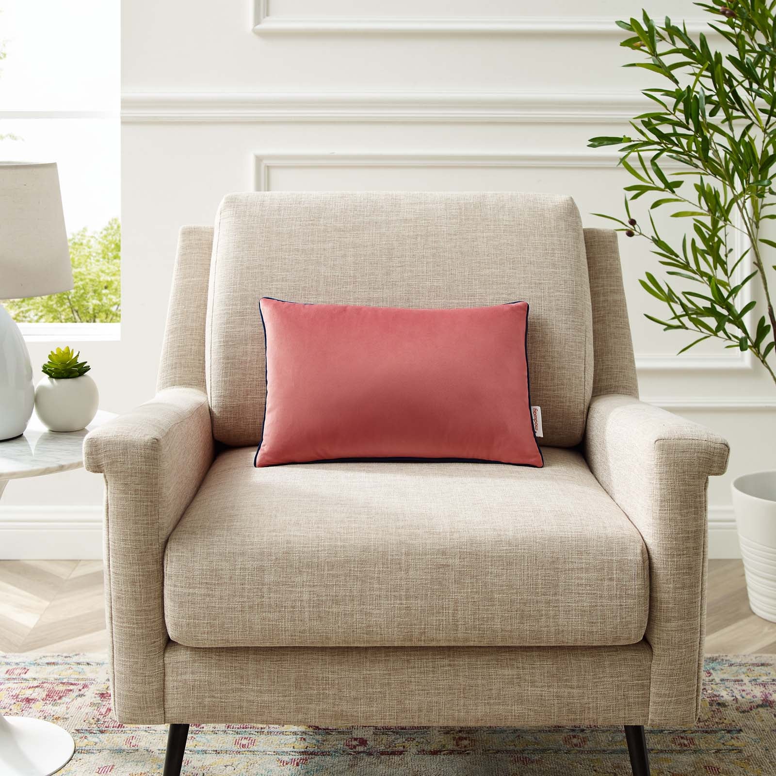 Modway Pillows & Throws - Accentuate 18" Lumbar Performance Velvet Throw Pillow Blossom Navy