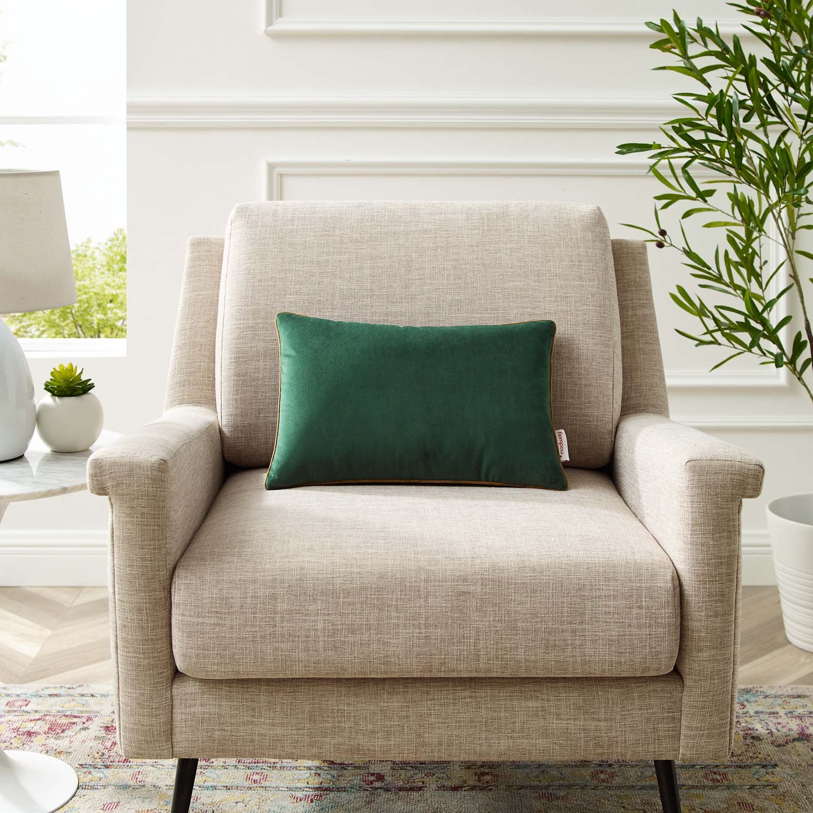 Modway Pillows & Throws - Accentuate 18" Lumbar Performance Velvet Throw Pillow Green Cognac