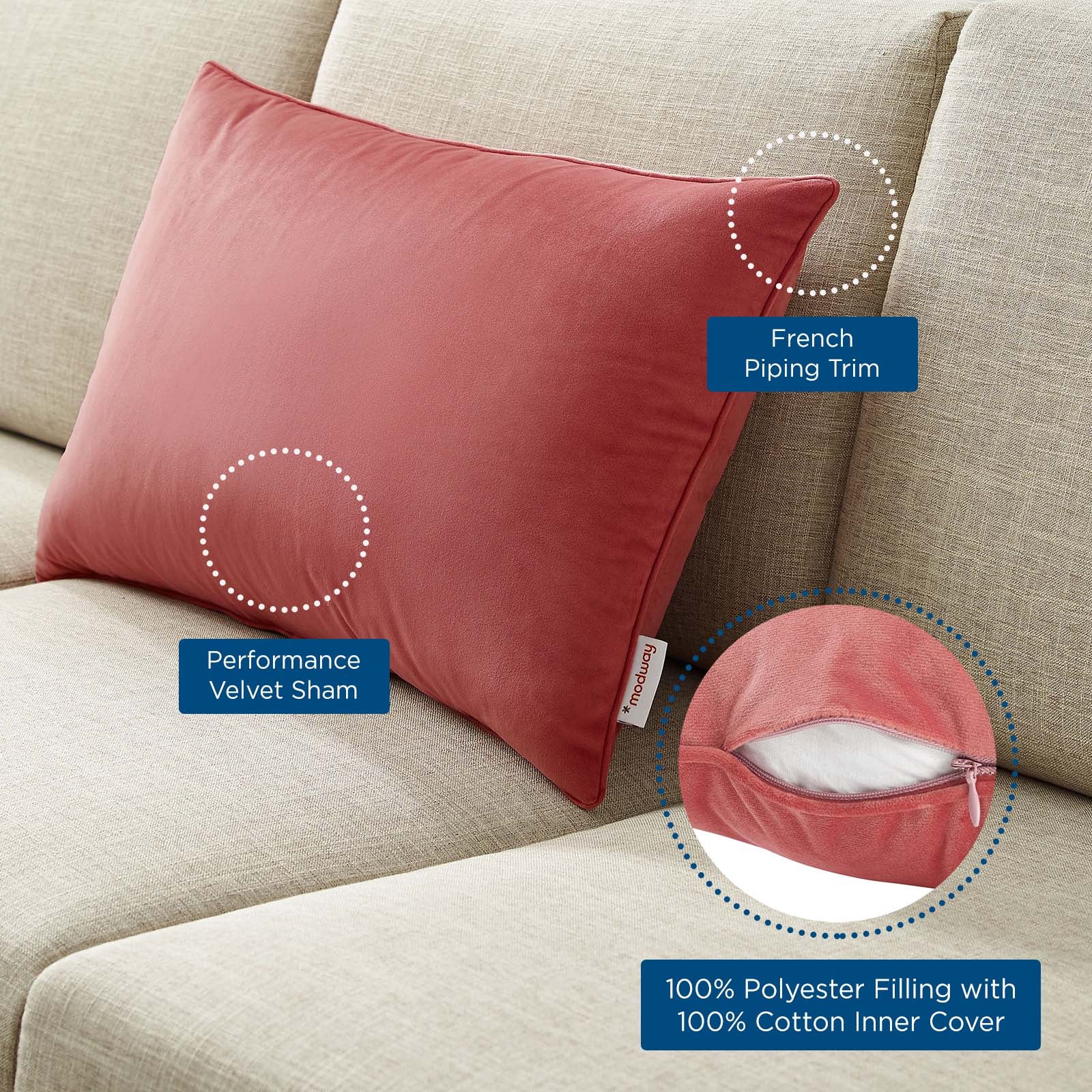 Modway Pillows & Throws - Enhance 24" Lumbar Performance Velvet Throw Pillow Blossom