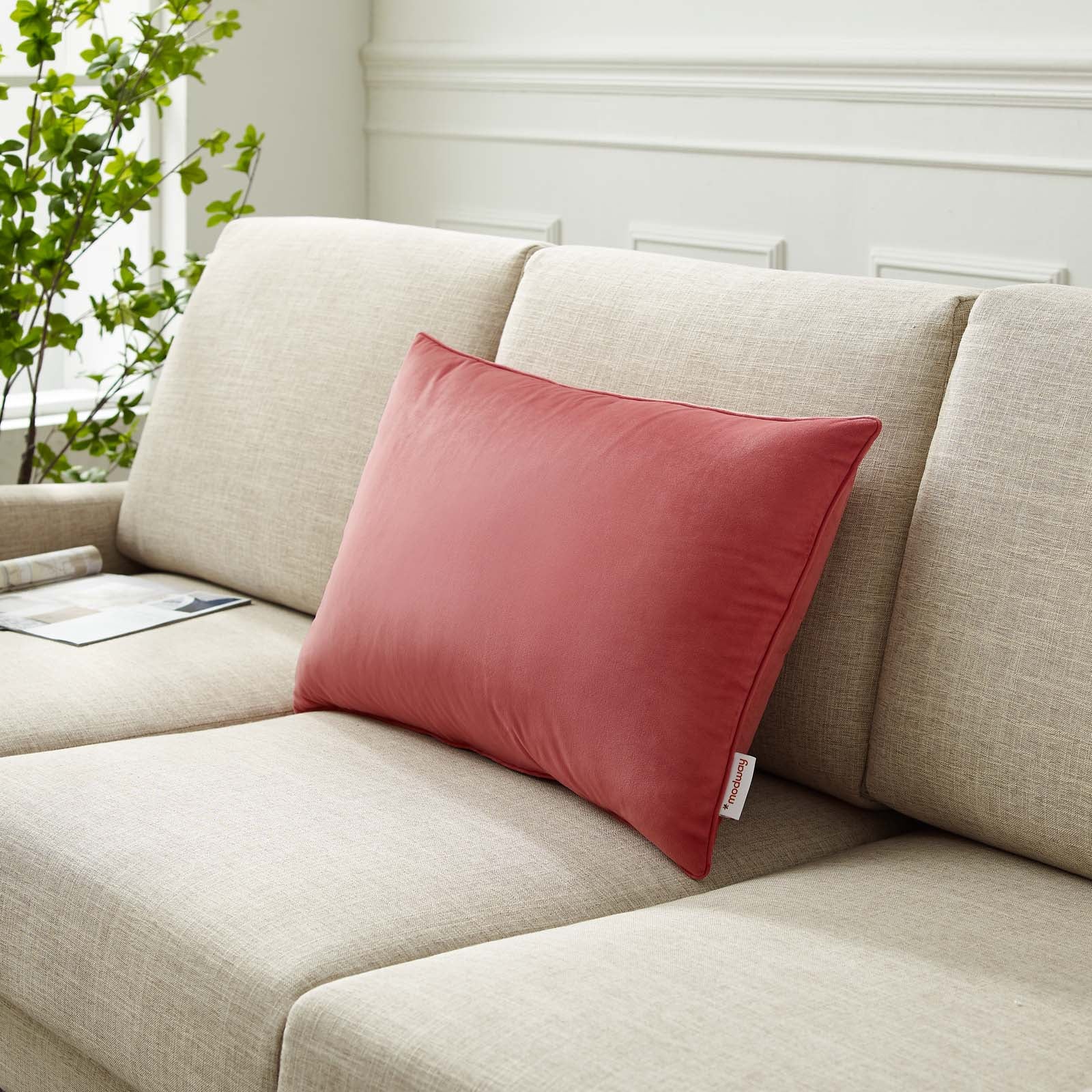 Modway Pillows & Throws - Enhance 24" Lumbar Performance Velvet Throw Pillow Blossom