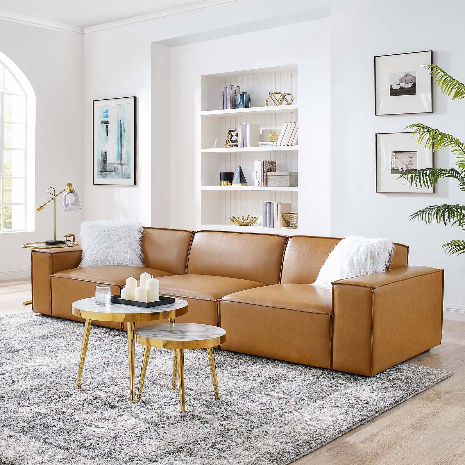 Modway Sofas & Couches - Restore Vegan Leather 3-Piece Sofa Tan