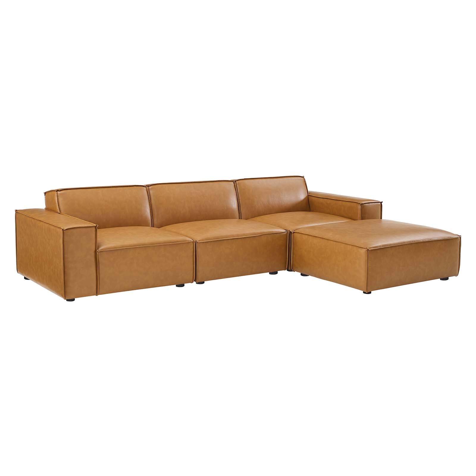 Modway Sectional Sofas - Restore 4-Piece Vegan Leather Sectional Sofa Tan