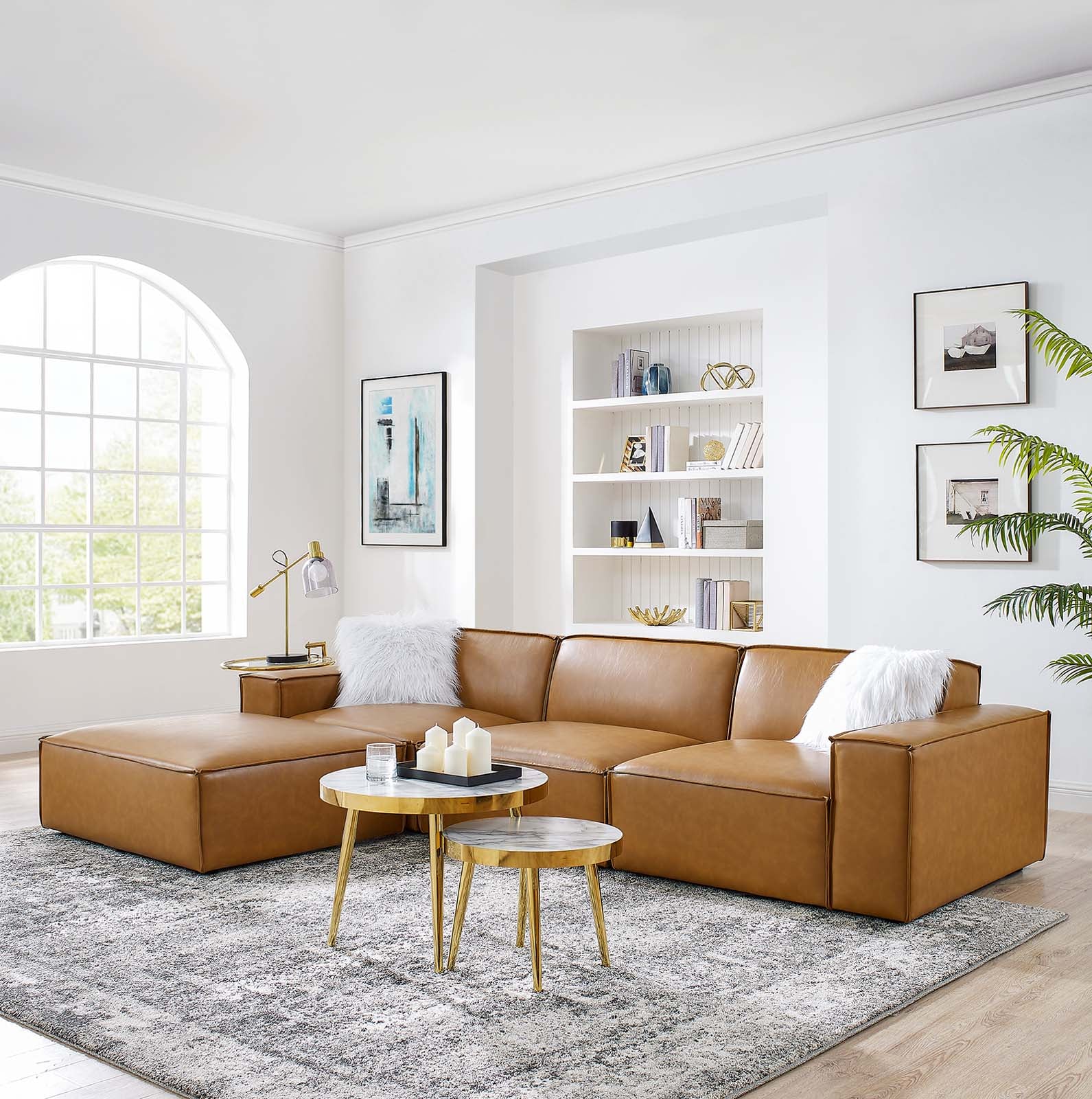 Modway Sectional Sofas - Restore 4-Piece Vegan Leather Sectional Sofa Tan