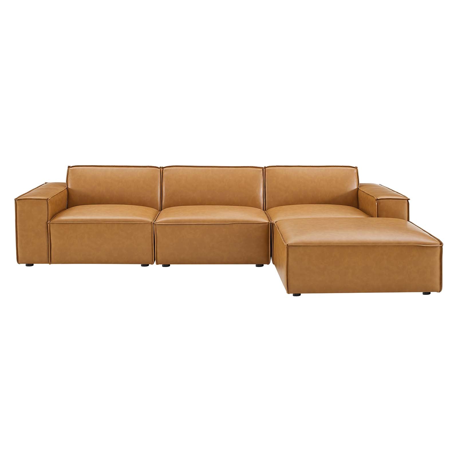 Modway Sectional Sofas - Restore 4-Piece Vegan Leather Sectional Sofa Tan