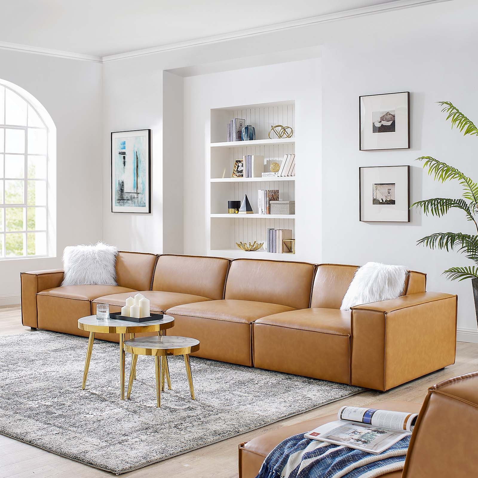 Modway Sofas & Couches - Restore Vegan Leather 4-Piece Sofa Tan