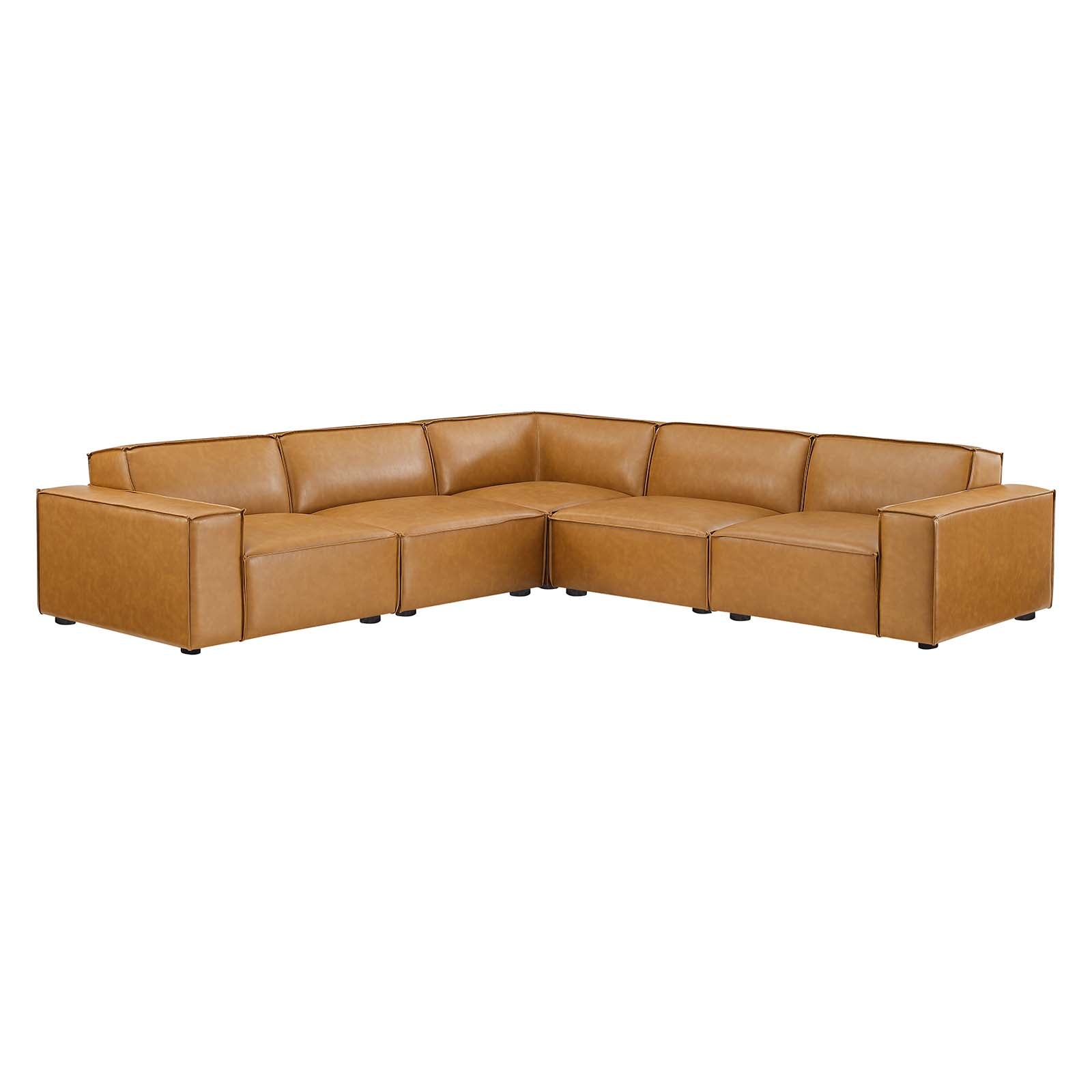 Modway Sectional Sofas - Restore 5-Piece Vegan Leather Sectional Sofa Tan 204"