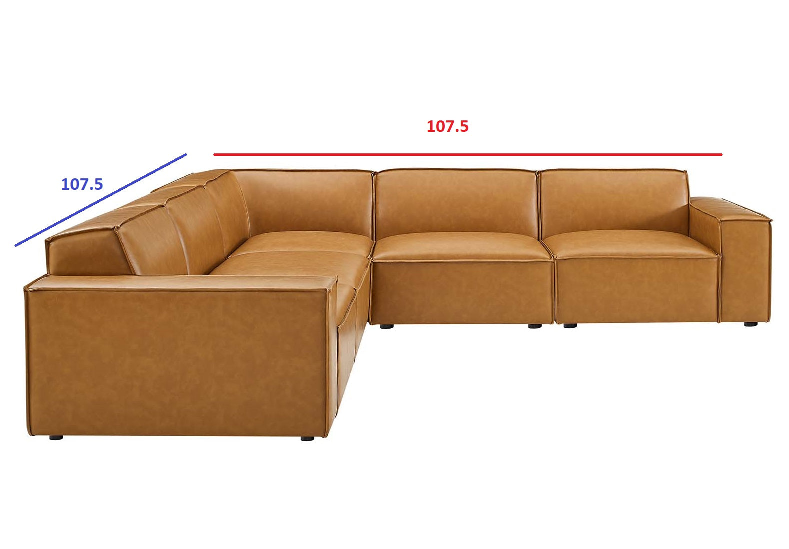 Modway Sectional Sofas - Restore 5-Piece Vegan Leather Sectional Sofa Tan 204"