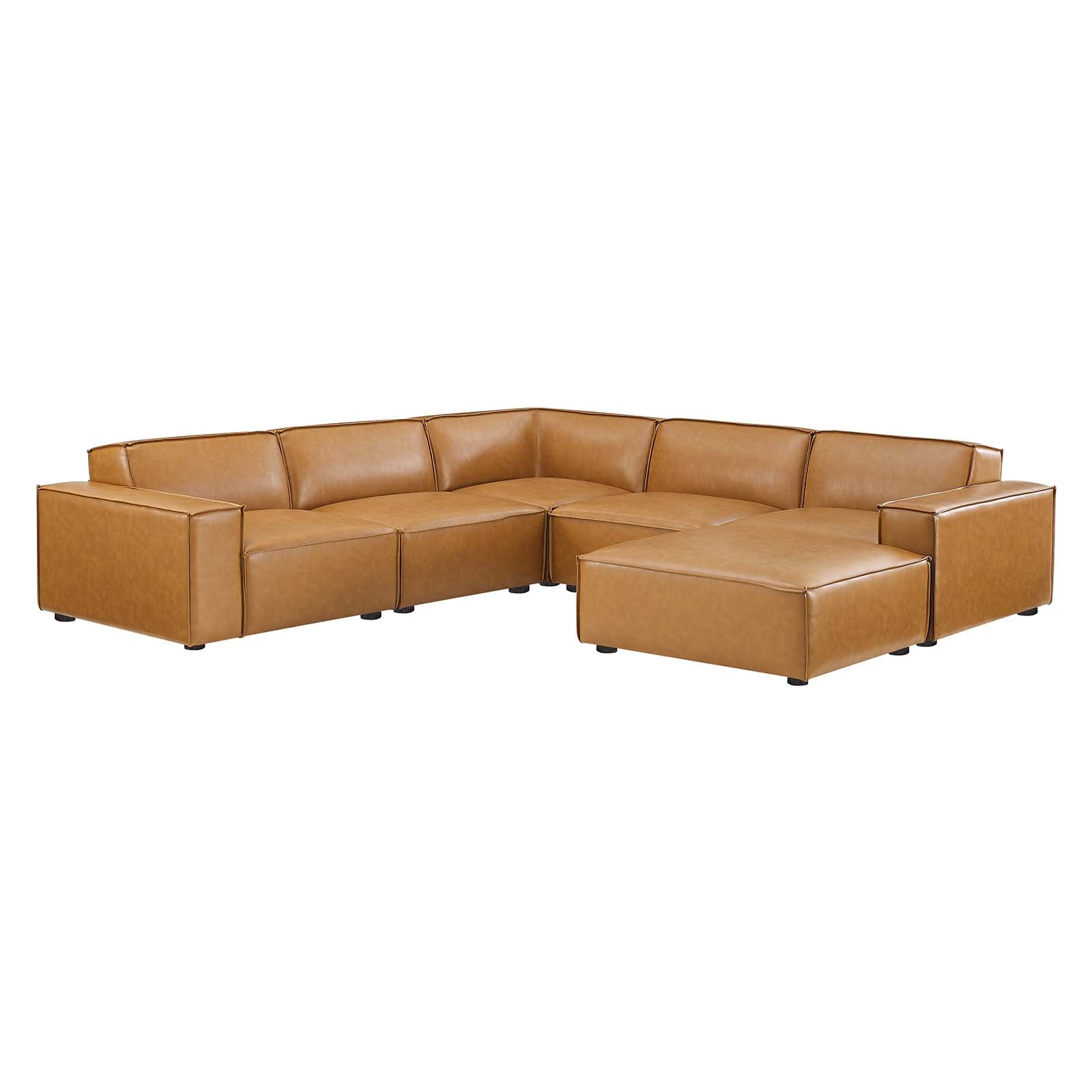 Modway Sectional Sofas - Restore 6-Piece Leather Sectional Sofa Tan