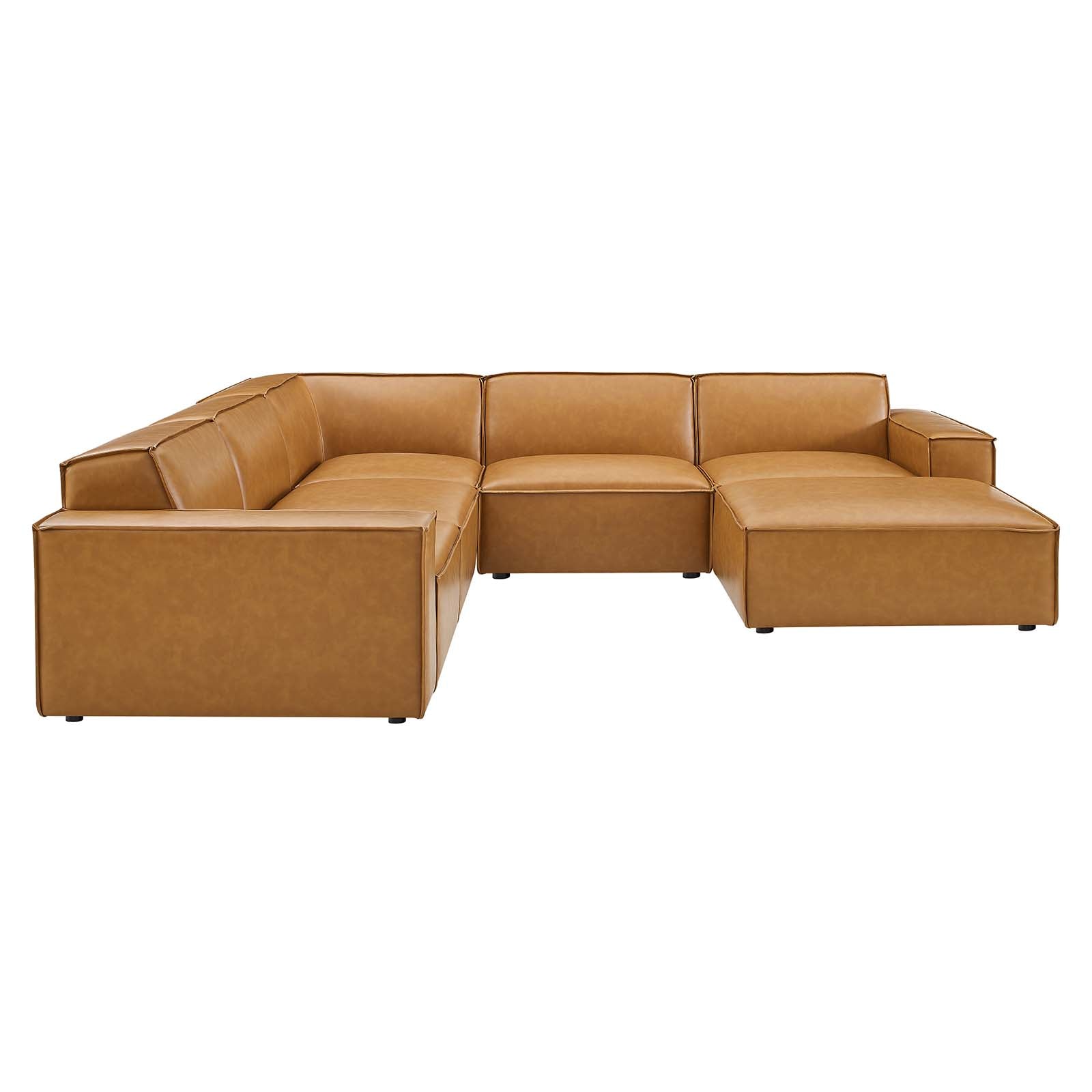 Modway Sectional Sofas - Restore 6-Piece Leather Sectional Sofa Tan