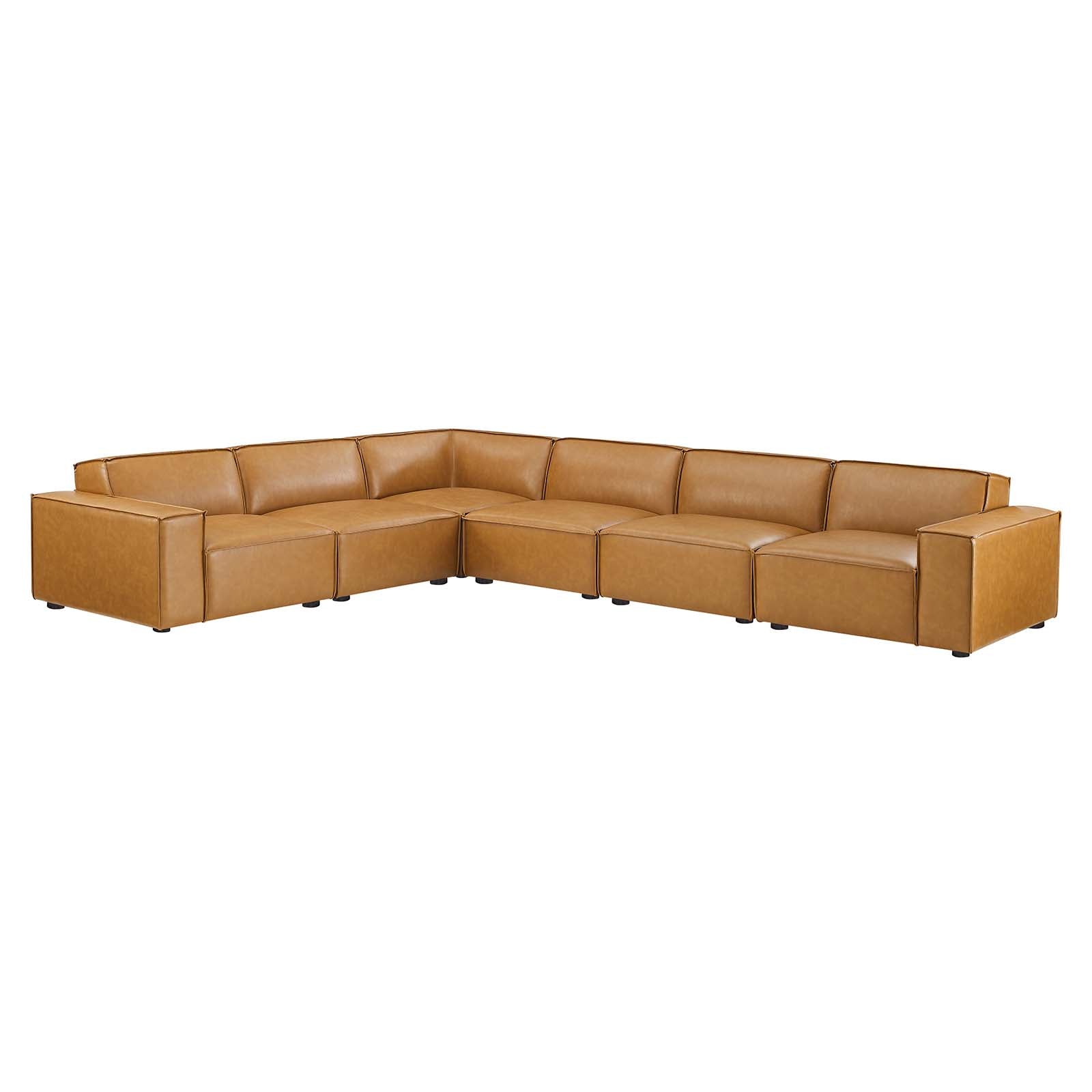 Modway Sectional Sofas - Restore 6-Piece Vegan Leather Sectional Sofa Tan 163"