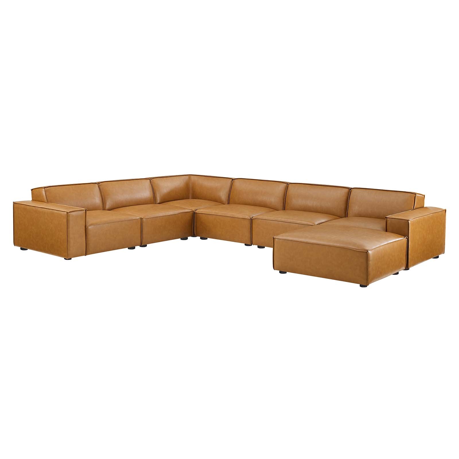 Modway Sectional Sofas - Restore 7-Piece Vegan Leather Sectional Sofa Tan