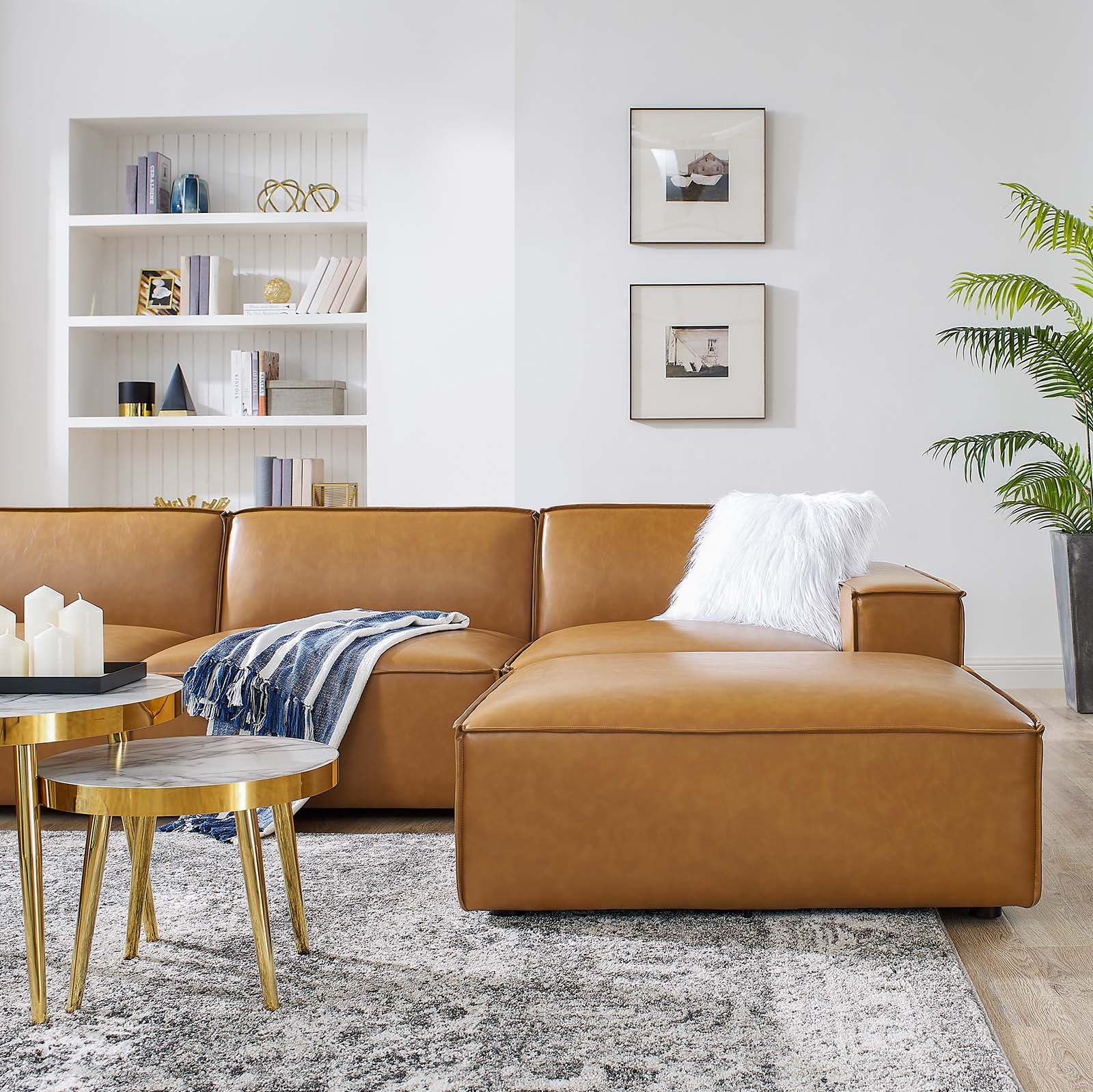 Modway Sectional Sofas - Restore 7-Piece Vegan Leather Sectional Sofa Tan