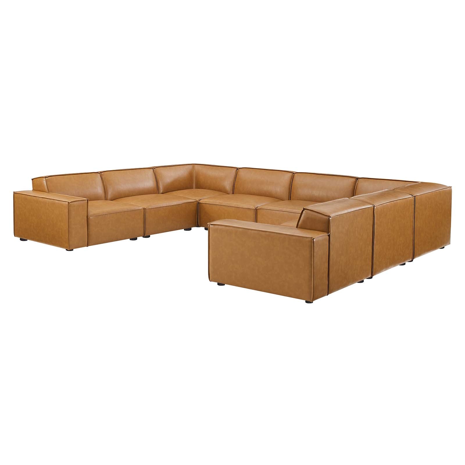 Modway Sectional Sofas - Restore 8-Piece Vegan Leather Sectional Sofa Tan