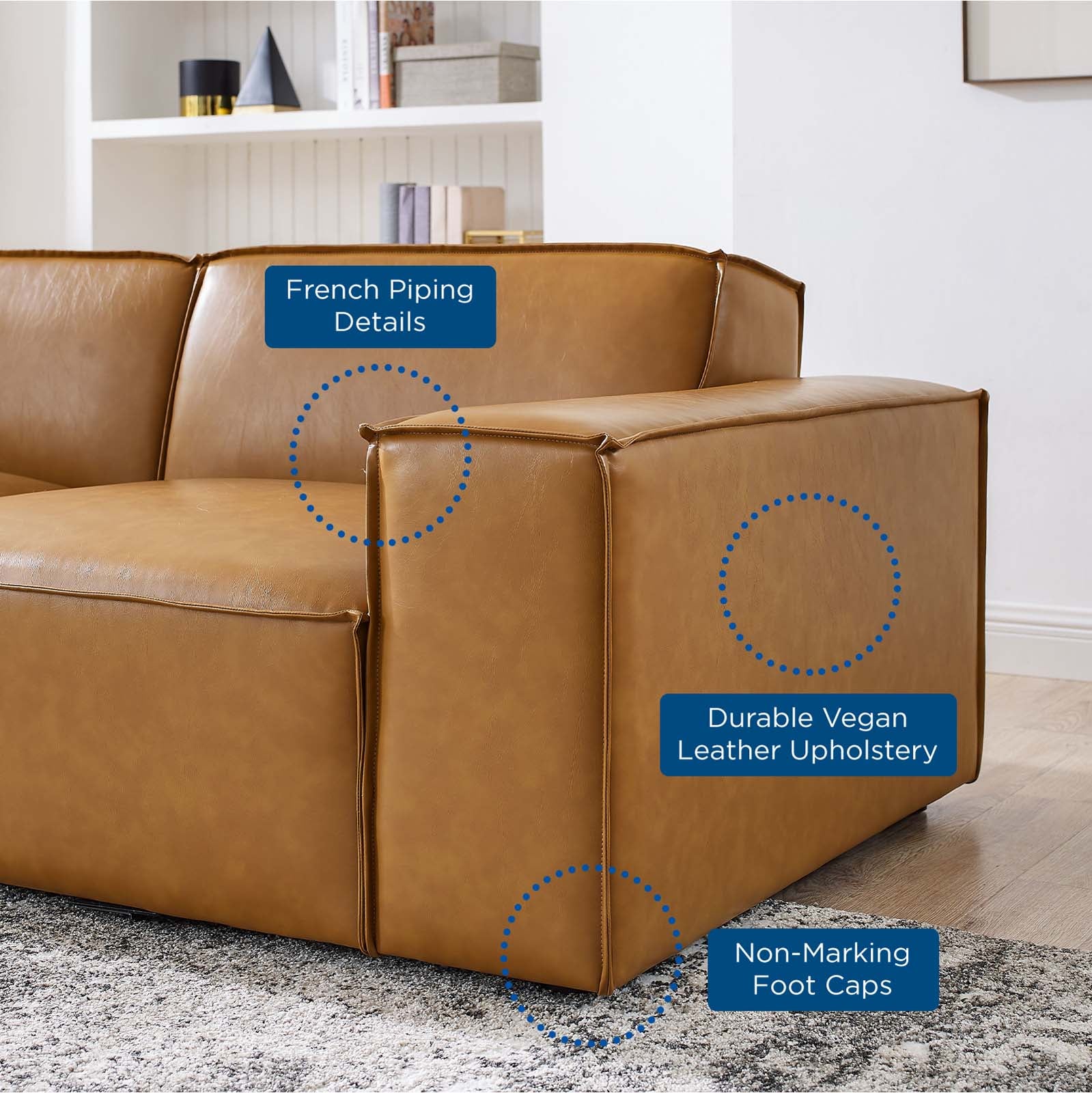 Modway Sectional Sofas - Restore 8-Piece Vegan Leather Sectional Sofa Tan