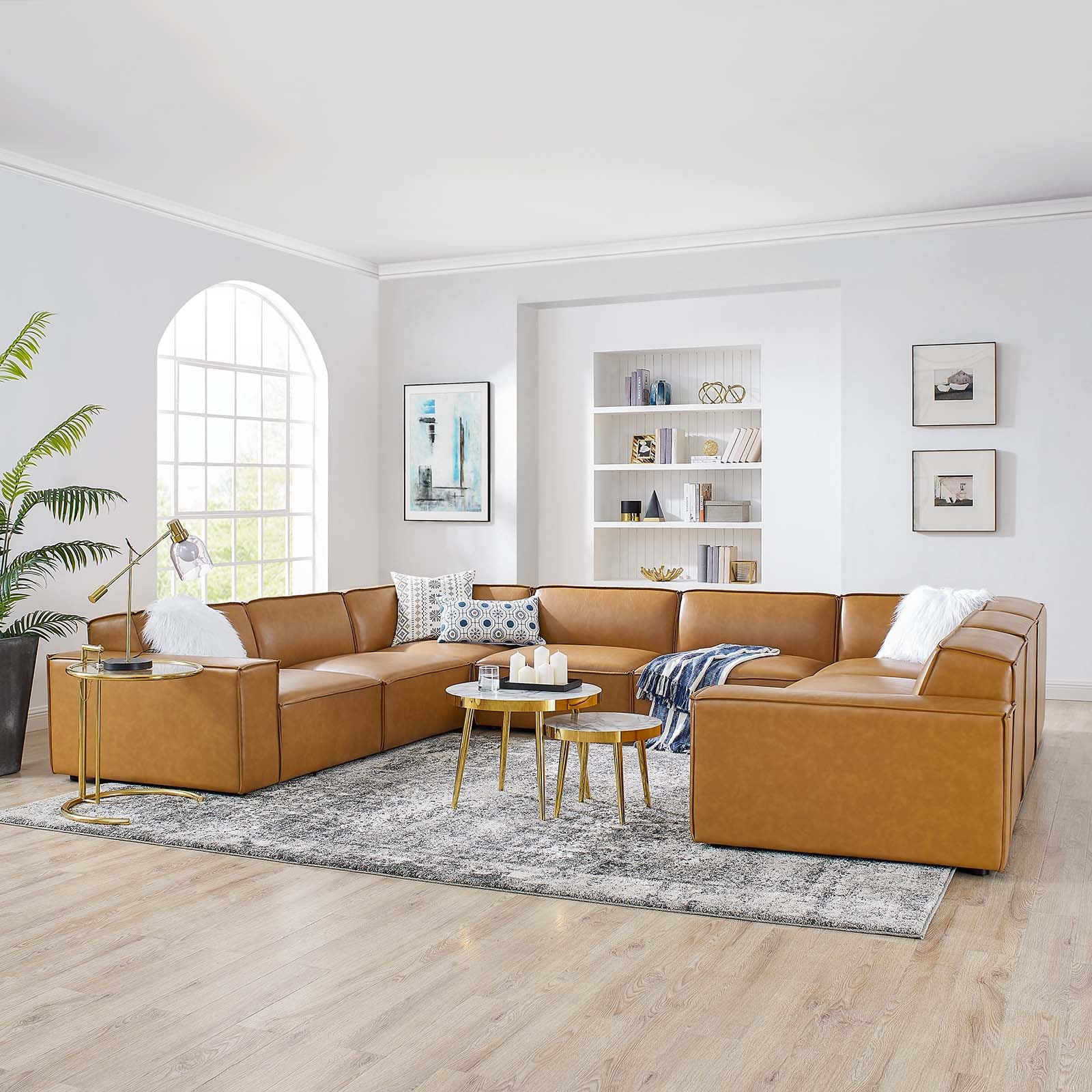 Modway Sectional Sofas - Restore 8-Piece Vegan Leather Sectional Sofa Tan