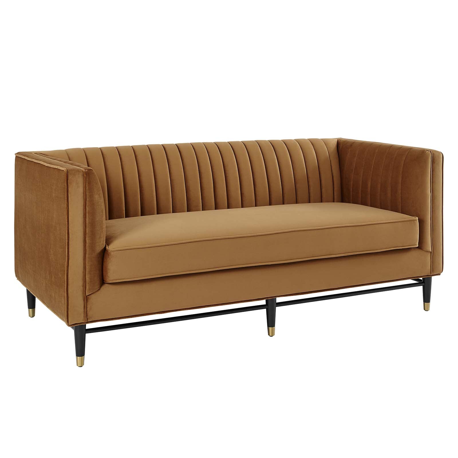 Modway Loveseats - Devote Channel Tufted Performance Velvet Loveseat Cognac