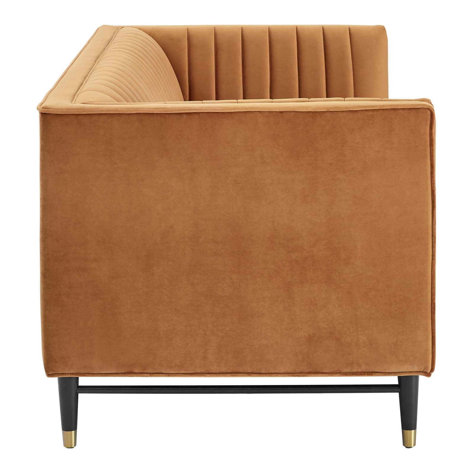 Modway Loveseats - Devote Channel Tufted Performance Velvet Loveseat Cognac