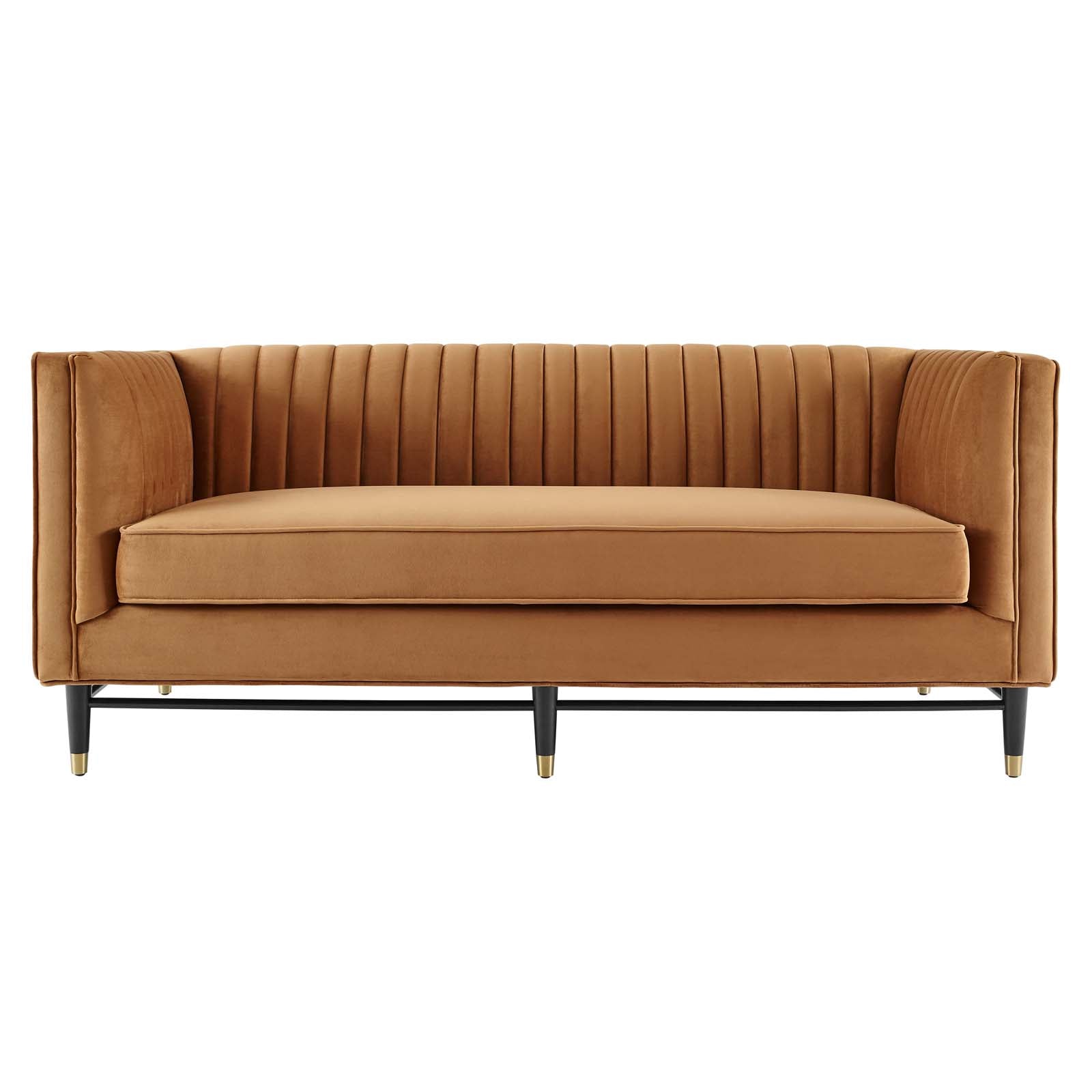 Modway Loveseats - Devote Channel Tufted Performance Velvet Loveseat Cognac