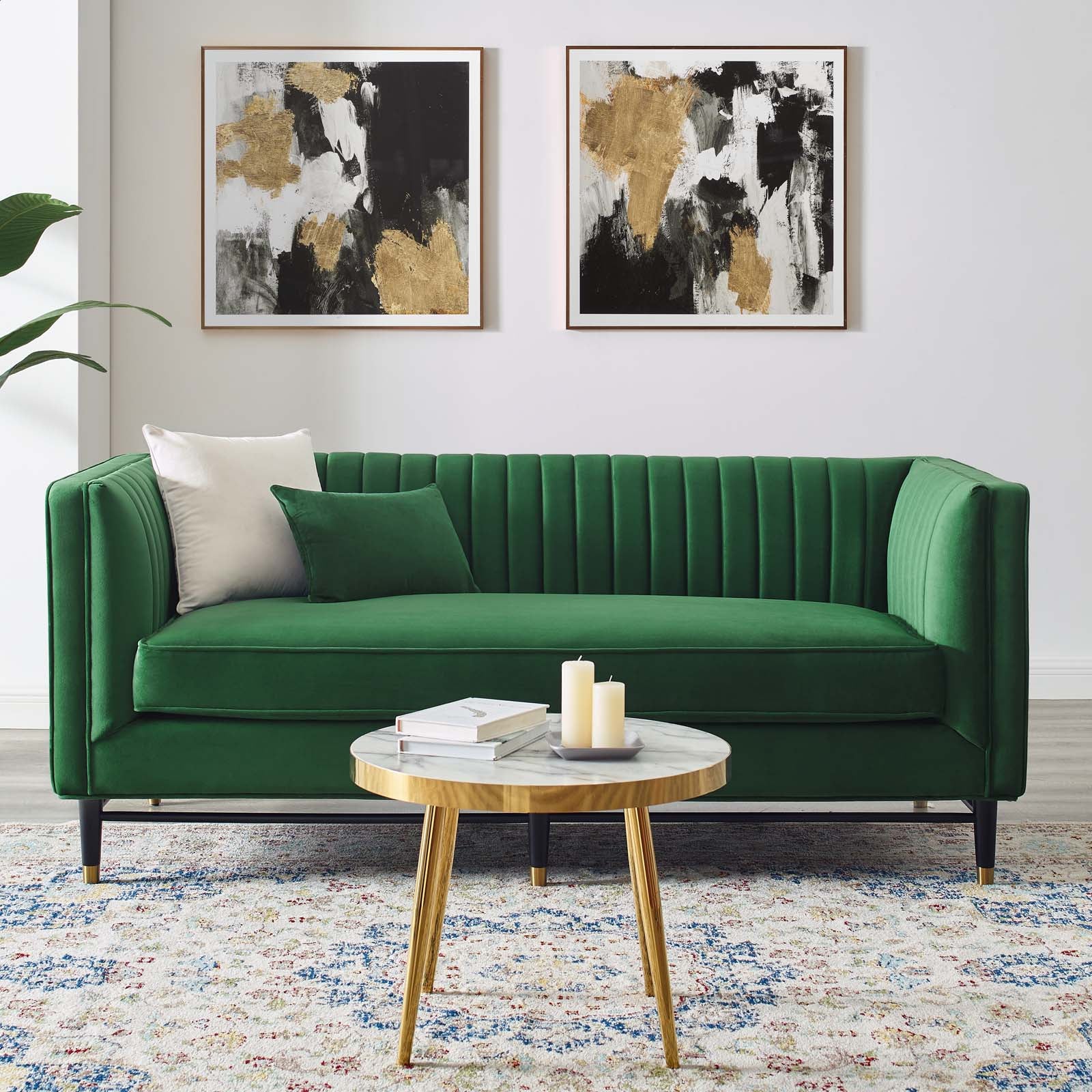 Modway Loveseats - Devote-Channel-Tufted-Performance-Velvet-Loveseat-Emerald