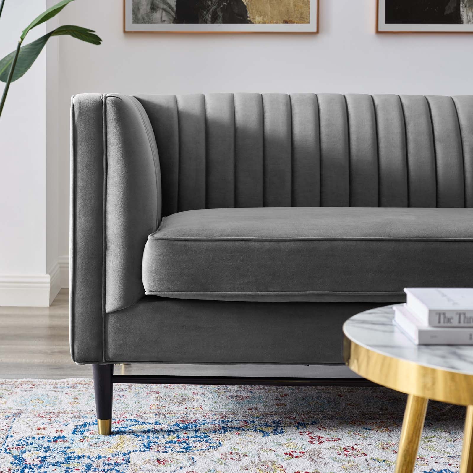 Modway Loveseats - Devote Channel Tufted Performance Velvet Loveseat Gray