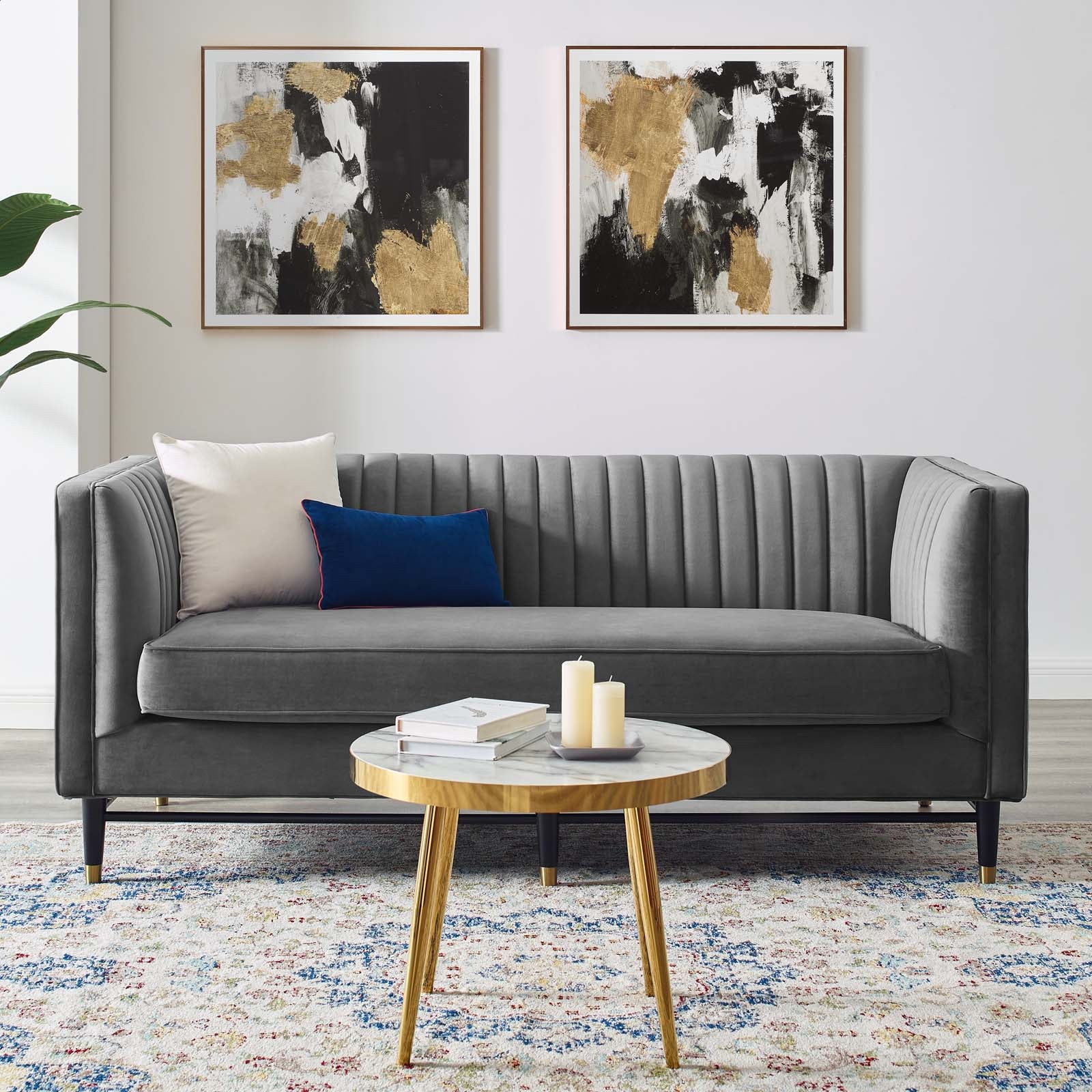 Modway Loveseats - Devote Channel Tufted Performance Velvet Loveseat Gray