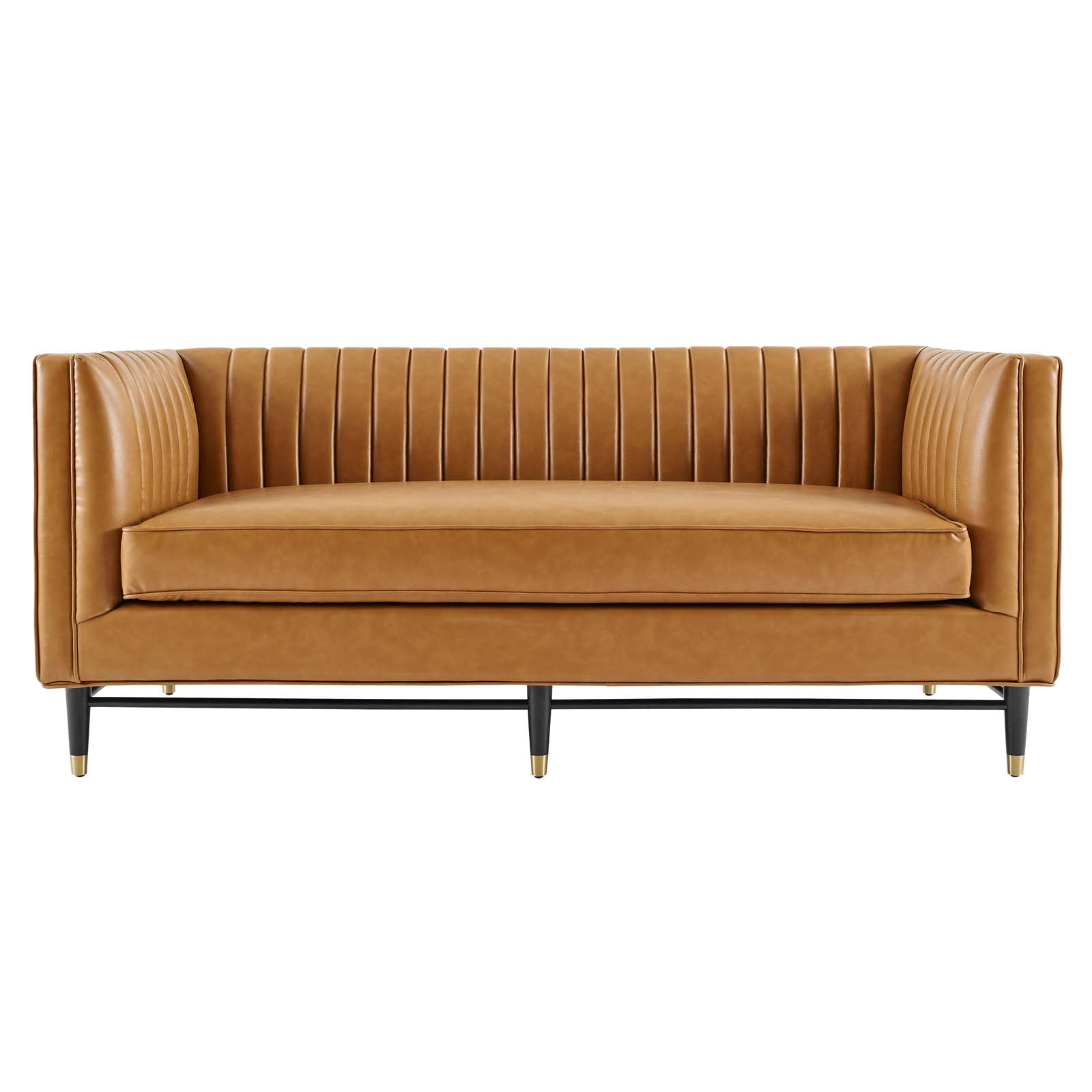Modway Loveseats - Devote Channel Tufted Vegan Leather Loveseat Tan