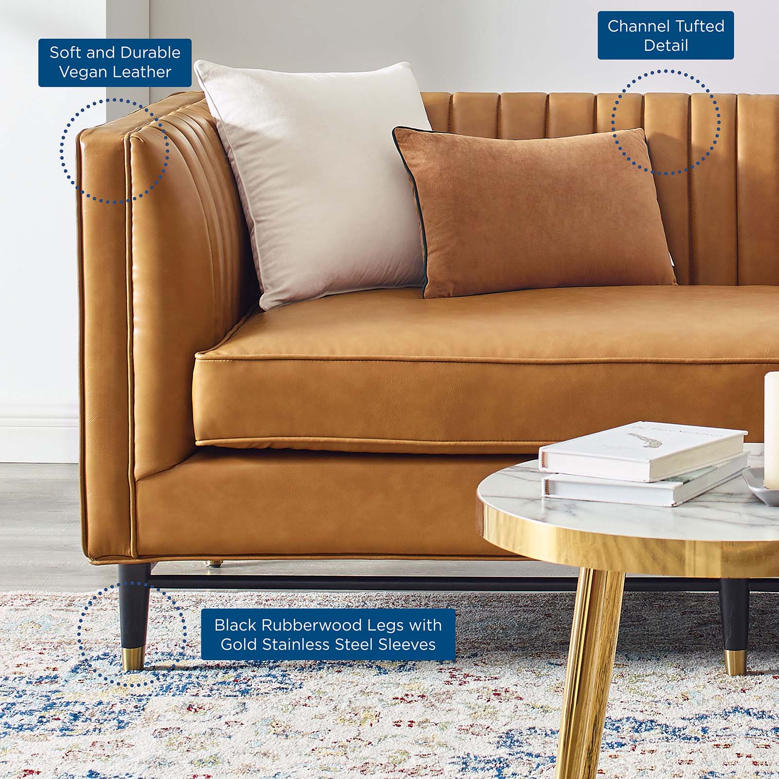 Modway Loveseats - Devote Channel Tufted Vegan Leather Loveseat Tan