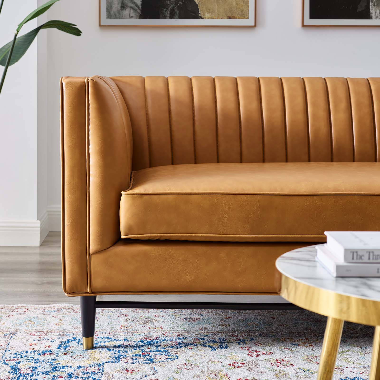 Modway Loveseats - Devote Channel Tufted Vegan Leather Loveseat Tan