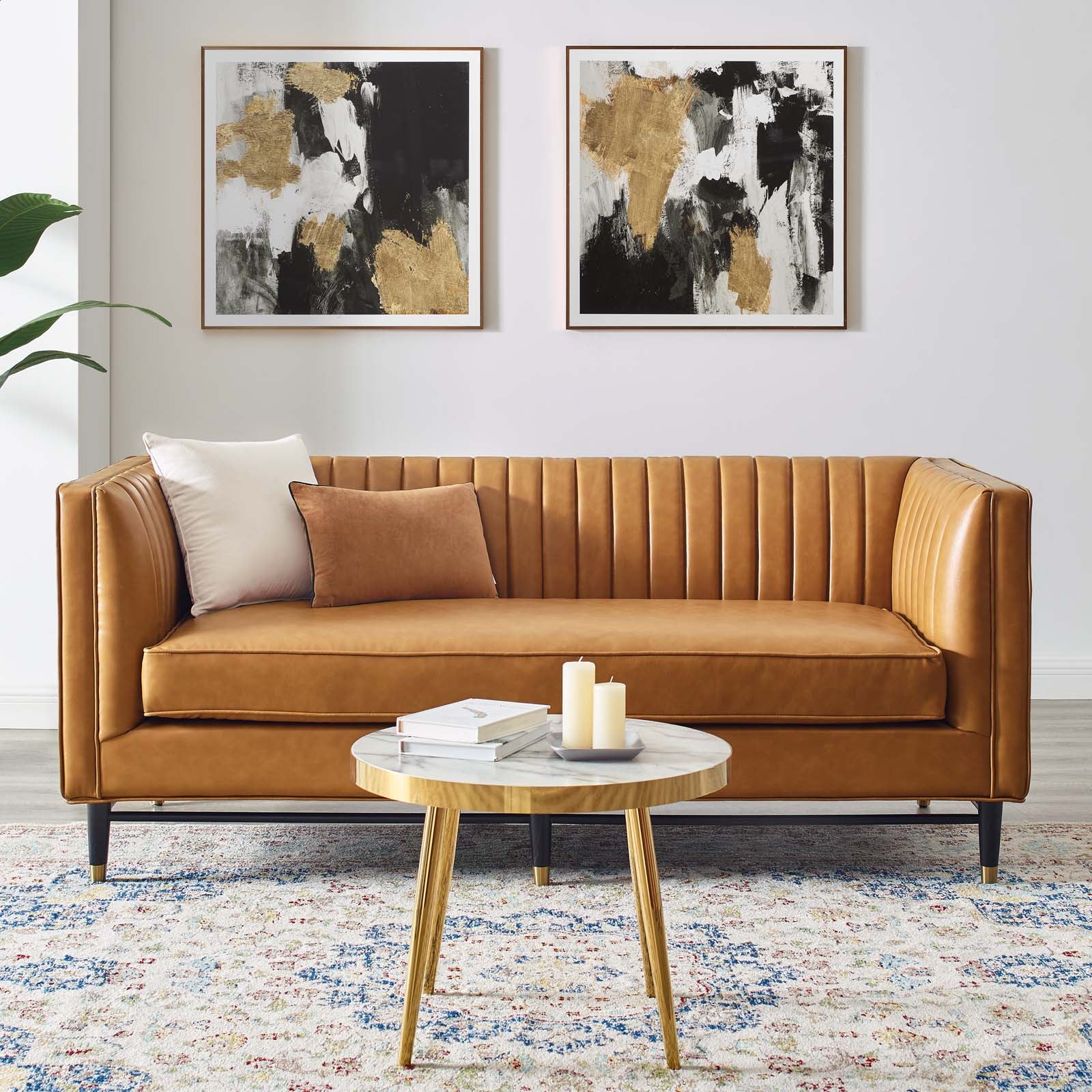 Modway Loveseats - Devote Channel Tufted Vegan Leather Loveseat Tan