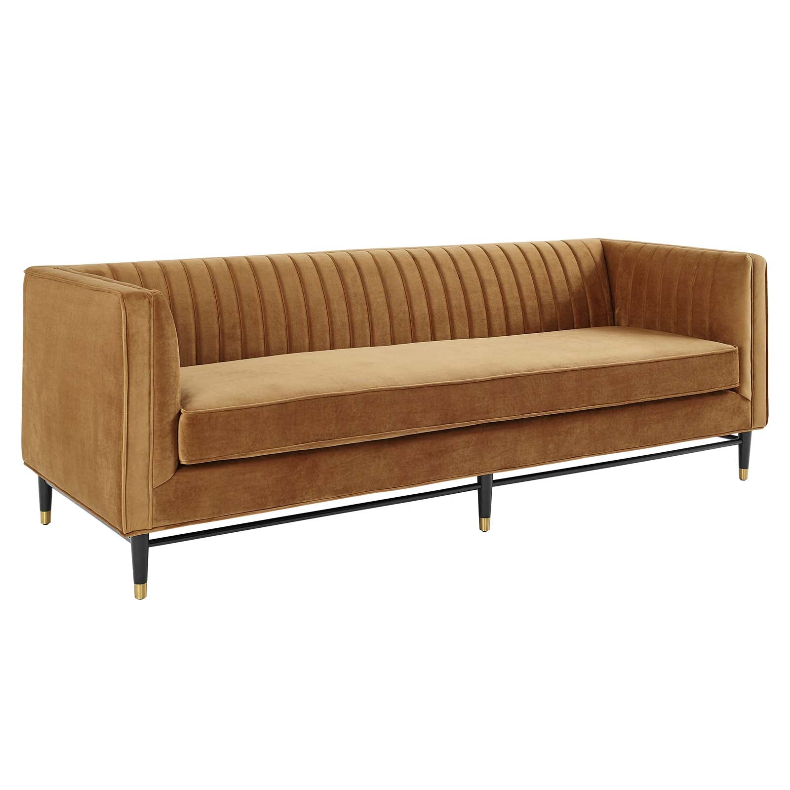 Modway Sofas & Couches - Devote Channel Tufted Performance Velvet Sofa Cognac