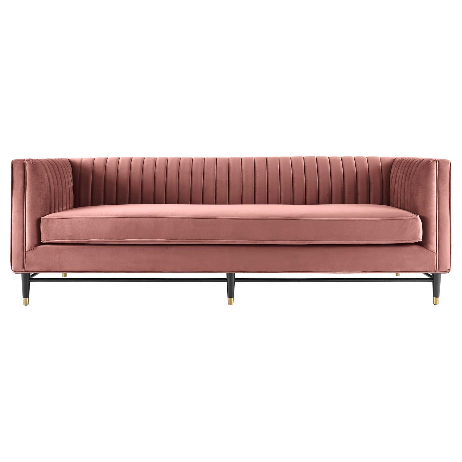 Modway Sofas & Couches - Devote Channel Tufted Performance Velvet Sofa Dusty Rose