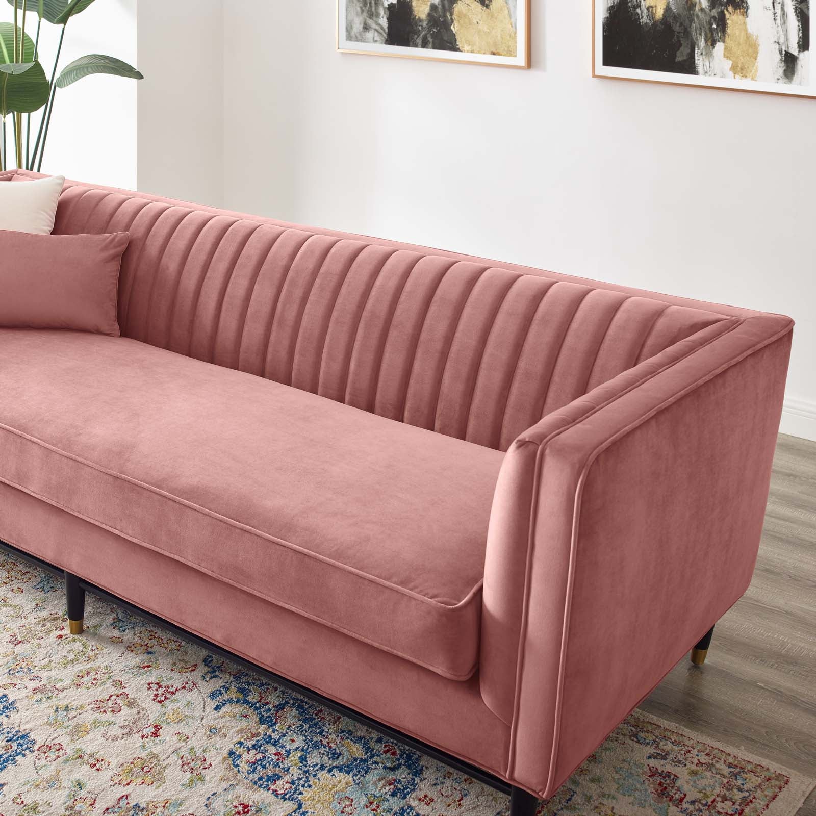 Modway Sofas & Couches - Devote Channel Tufted Performance Velvet Sofa Dusty Rose