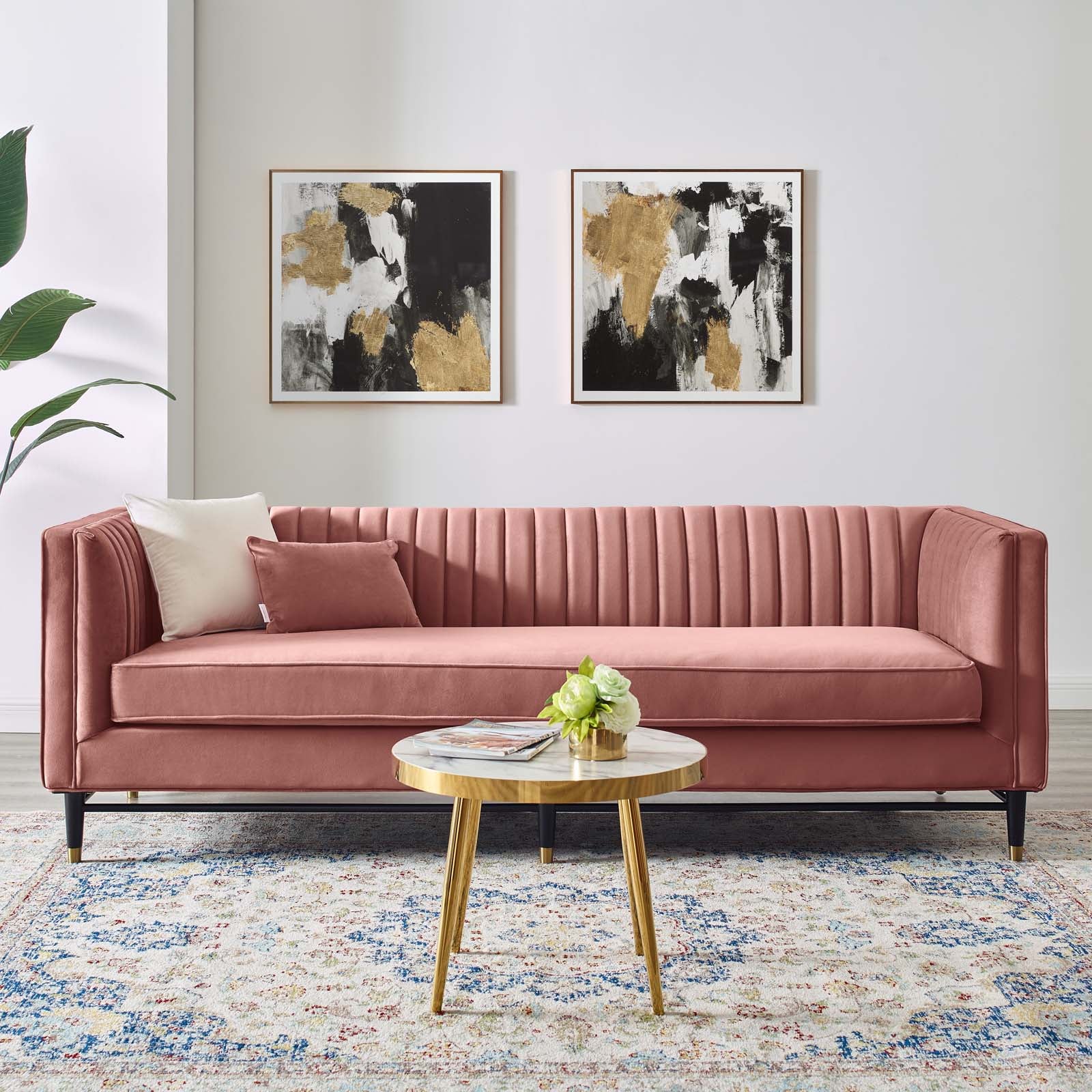 Modway Sofas & Couches - Devote Channel Tufted Performance Velvet Sofa Dusty Rose