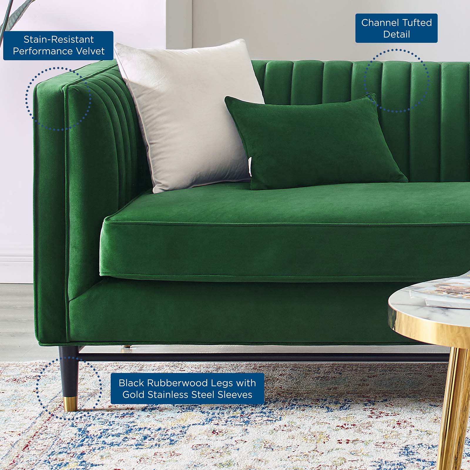 Modway Sofas & Couches - Devote Channel Tufted Performance Velvet Sofa Emerald