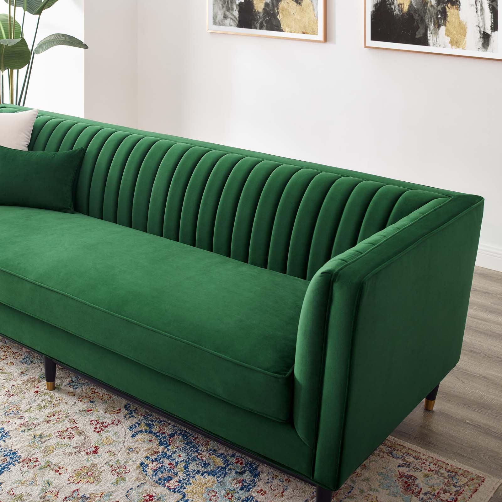 Modway Sofas & Couches - Devote Channel Tufted Performance Velvet Sofa Emerald