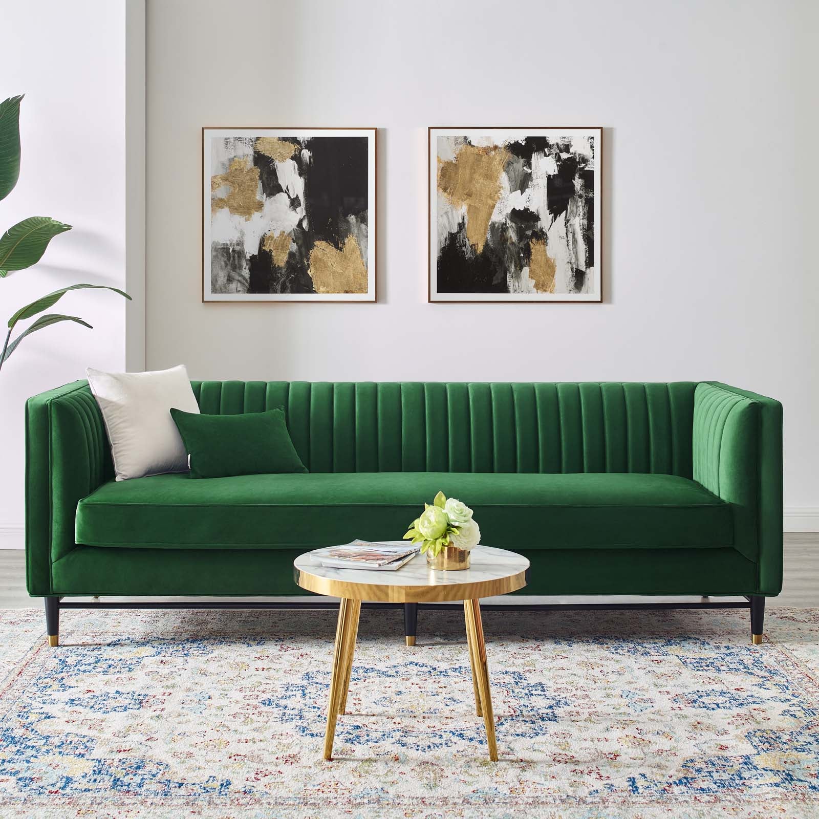 Modway Sofas & Couches - Devote Channel Tufted Performance Velvet Sofa Emerald
