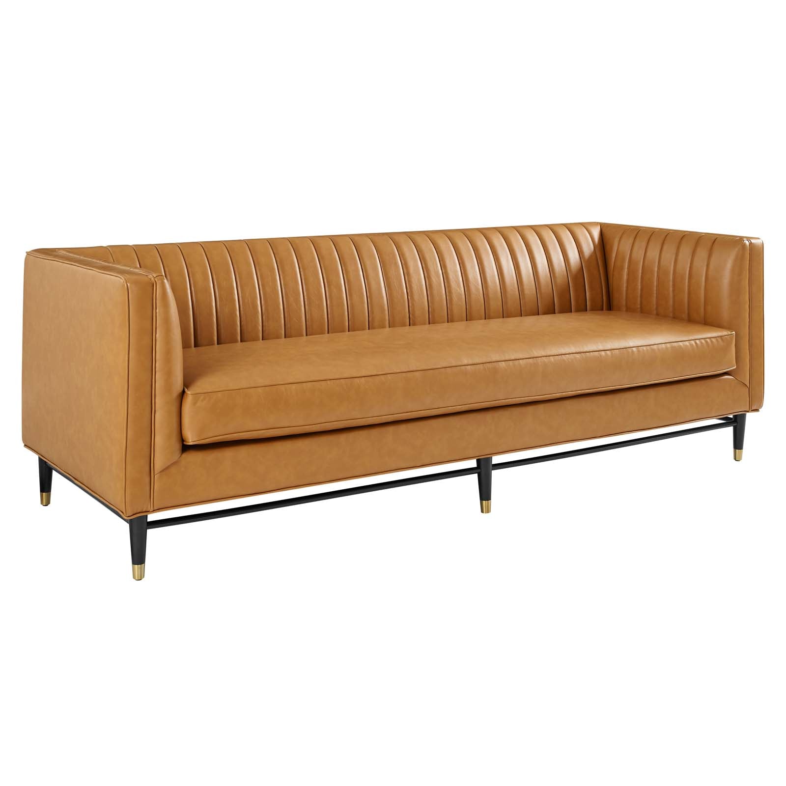 Modway Sofas & Couches - Devote Channel Tufted Vegan Leather Sofa Tan