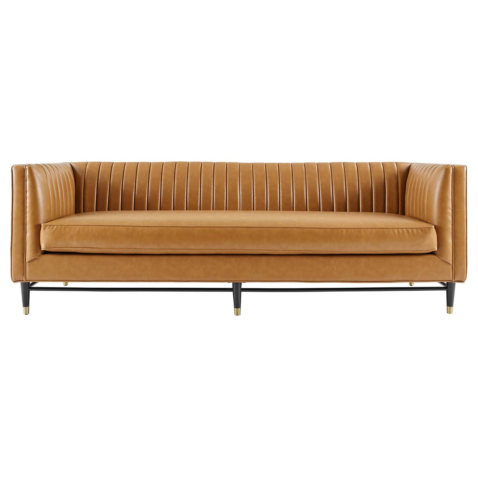 Modway Sofas & Couches - Devote Channel Tufted Vegan Leather Sofa Tan