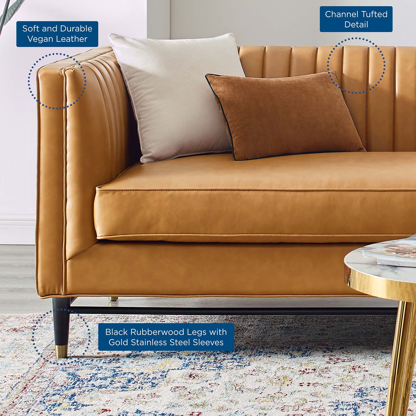 Modway Sofas & Couches - Devote Channel Tufted Vegan Leather Sofa Tan