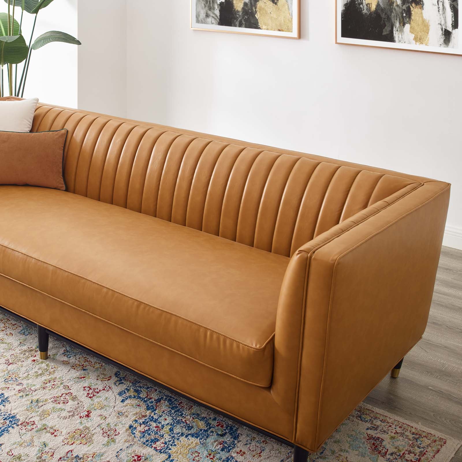 Modway Sofas & Couches - Devote Channel Tufted Vegan Leather Sofa Tan