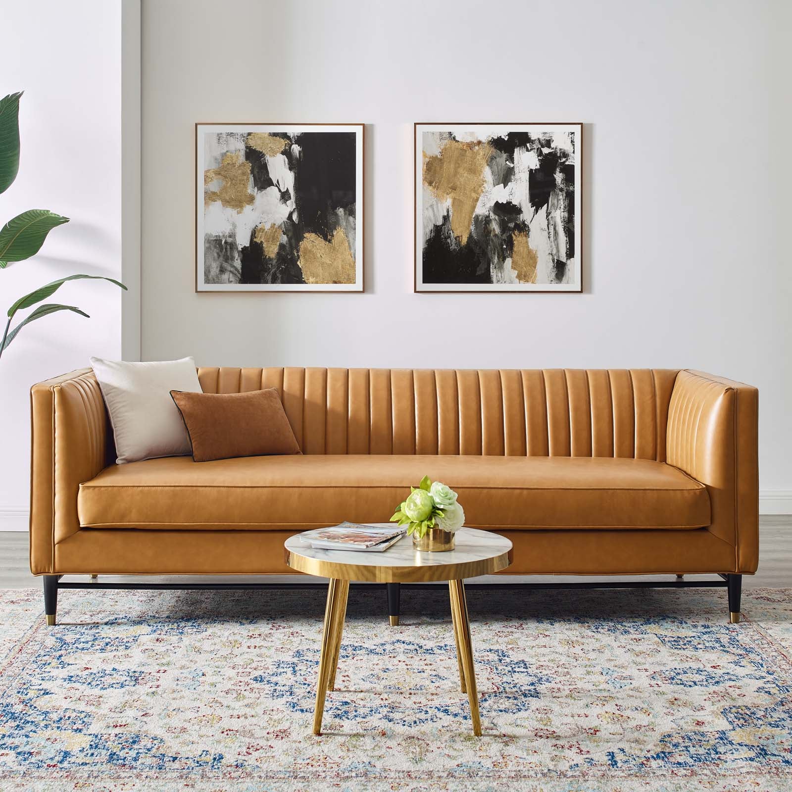 Modway Sofas & Couches - Devote Channel Tufted Vegan Leather Sofa Tan