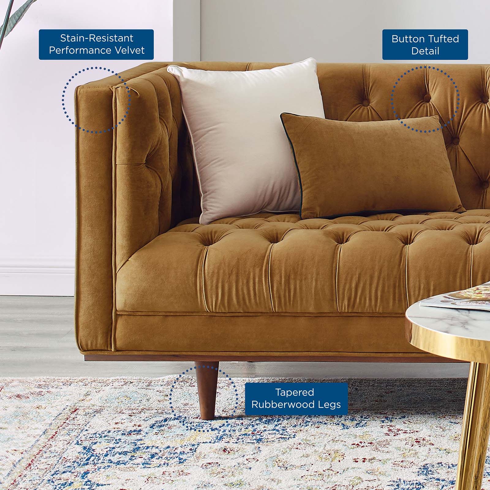 Modway Sofas & Couches - Elation Tufted Performance Velvet Sofa Cognac